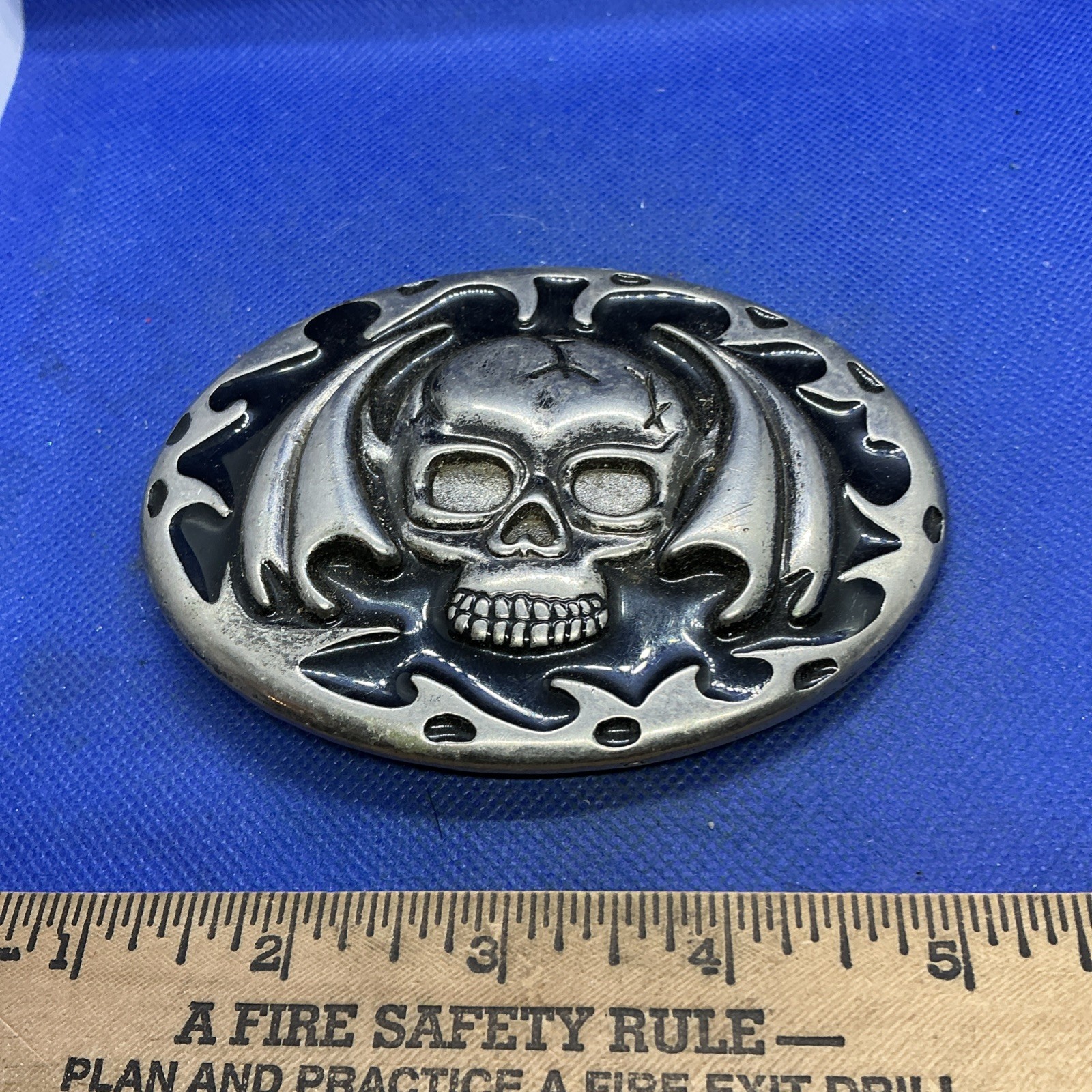 Vintage Silver Tone Screaming Skull Oval Belt Buckle Mens Biker Gothic Metal