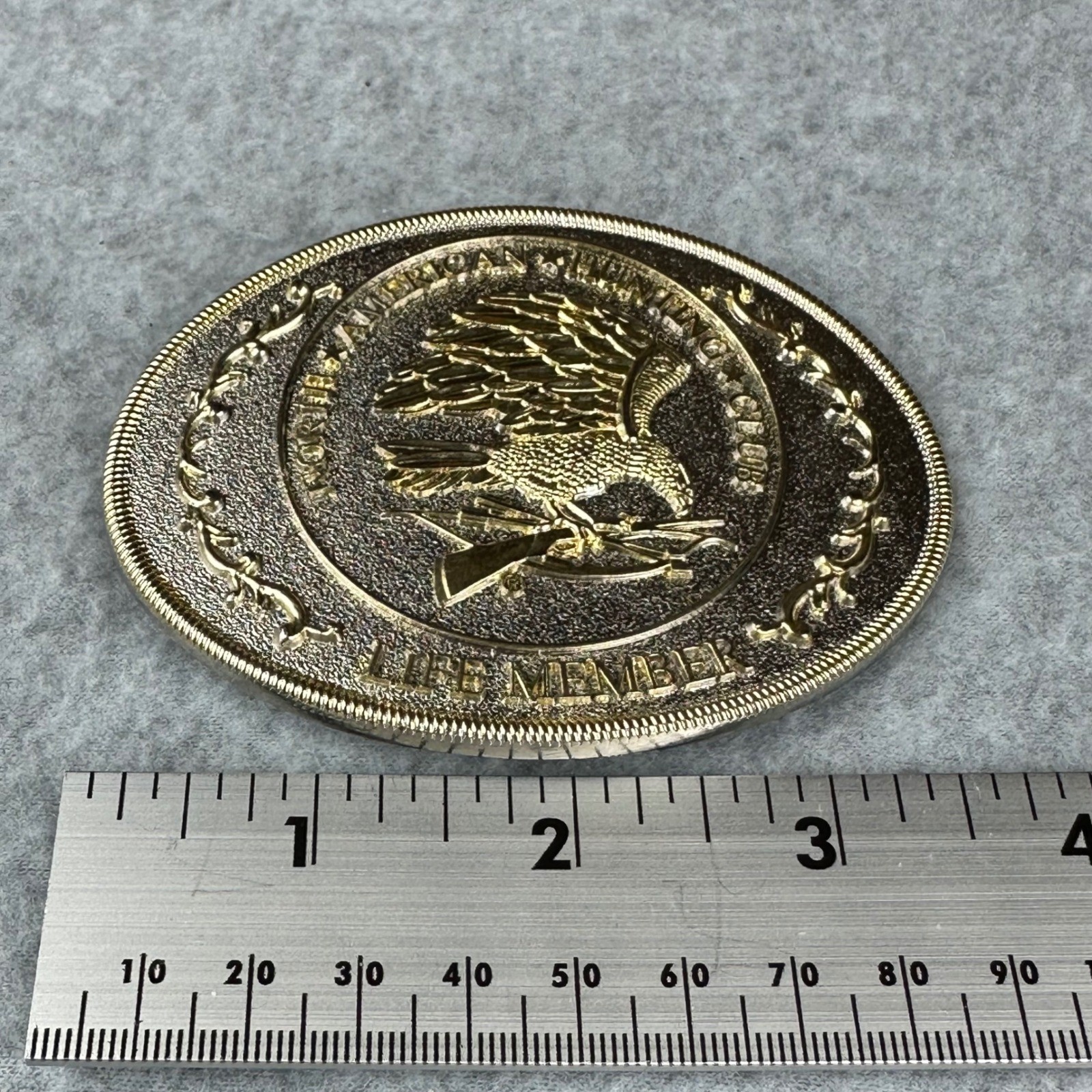 North American Hunting Club Life Member Belt Buckle Gold Silver Eagle Rifle Oval