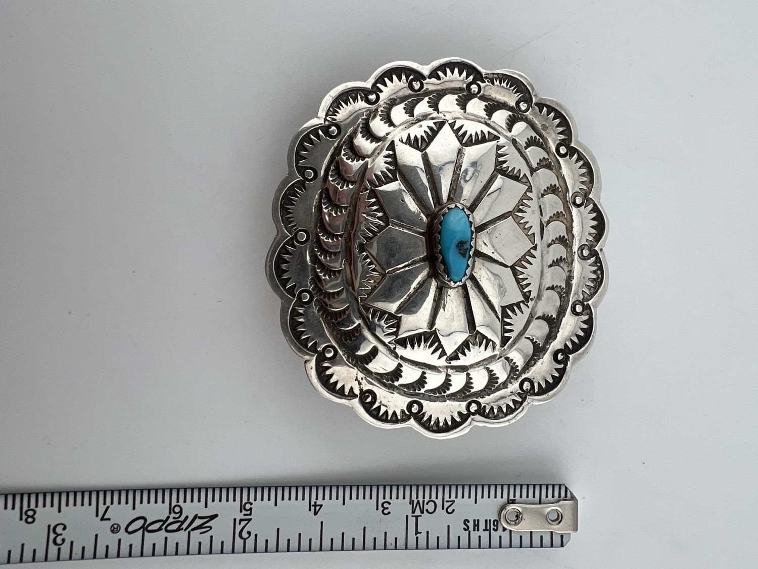 Vintage Southwestern Style Sterling Silver Buckle Turquoise Signed LS
