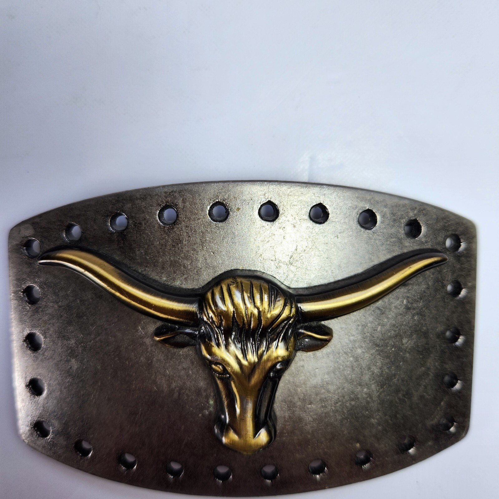 Vintage Longhorn Steer Belt Buckle Silver Gold Tone Western Cowboy Rodeo 4.25&Prime;