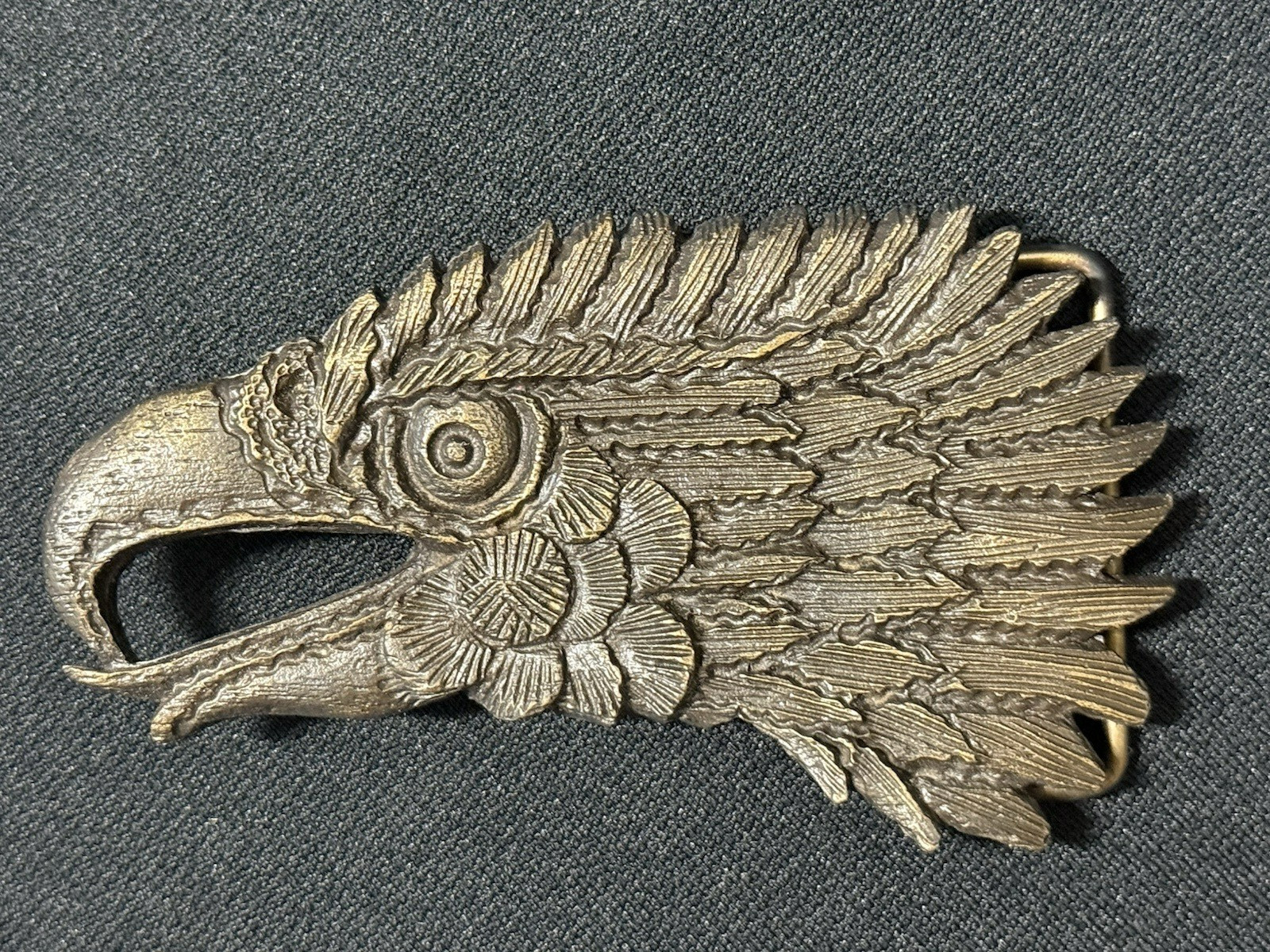 Vintage Indiana Metal Craft Bronze Eagle Head Belt Buckle Signed J R Gray