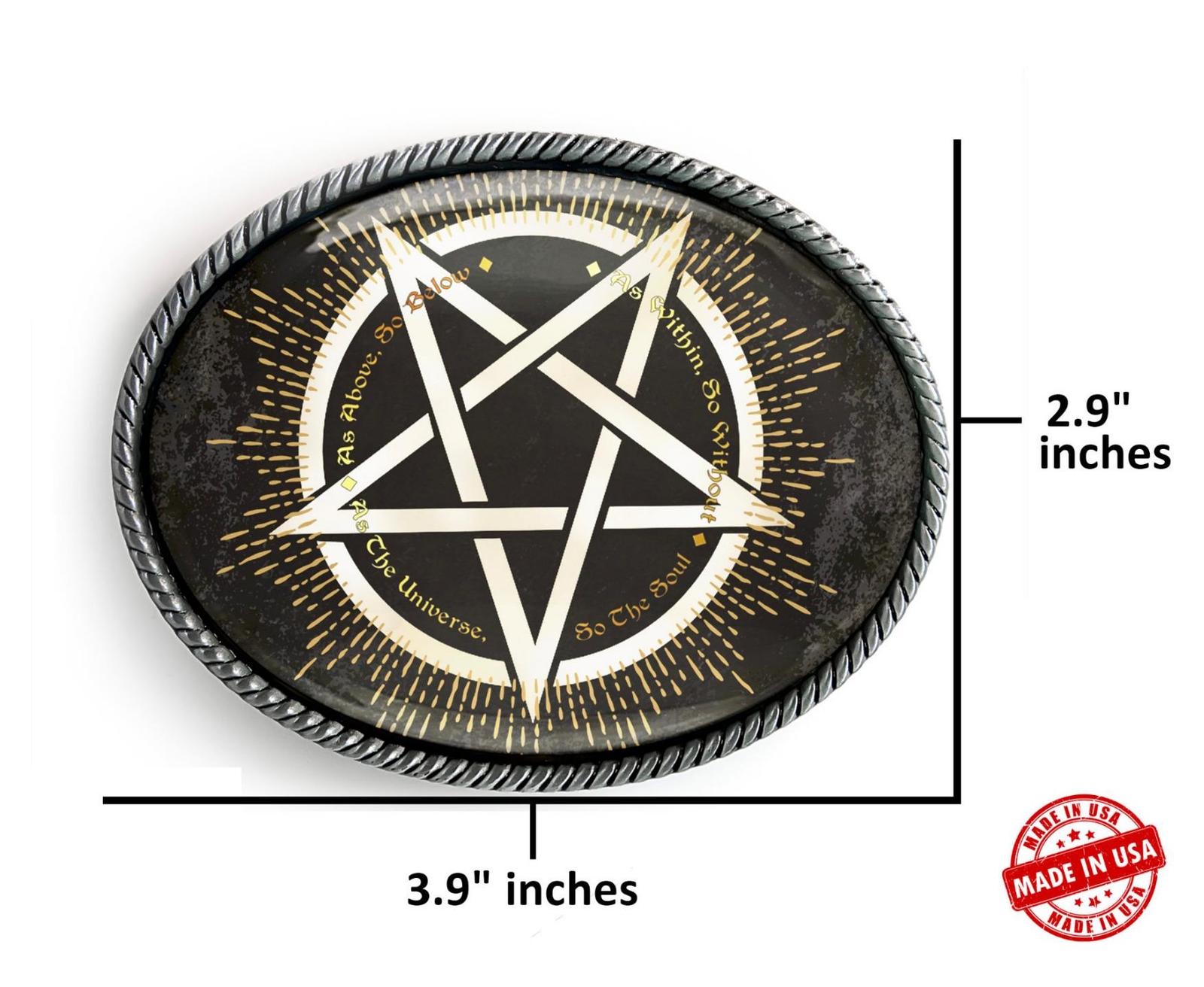 Hermetic Pentagram Belt Buckle – Ancient Esoteric Inscription Buckle – 921-SO