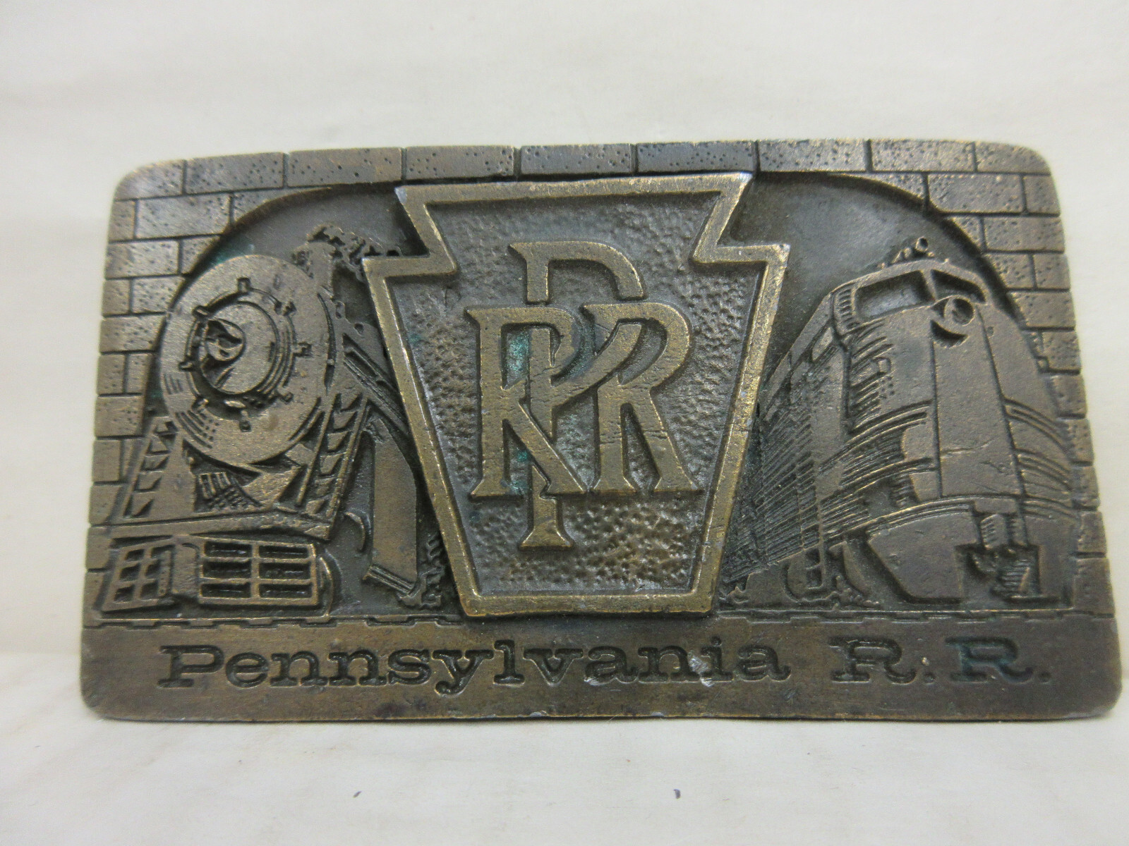 1970s Davos Pennsylvania Railroad Locomotive & Train Brass Fashion Belt Buckle