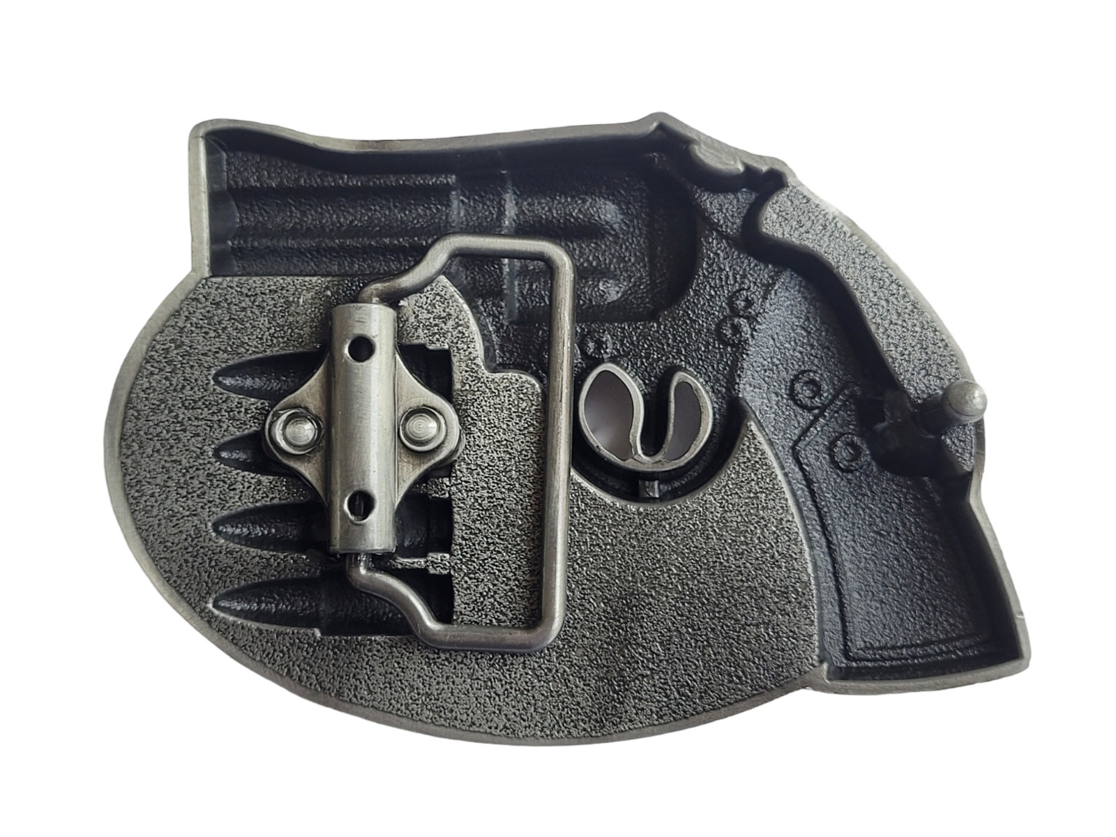 Silver Finish Pistol Gun & Bullets Buckle Western Cowboy Belt Buckle