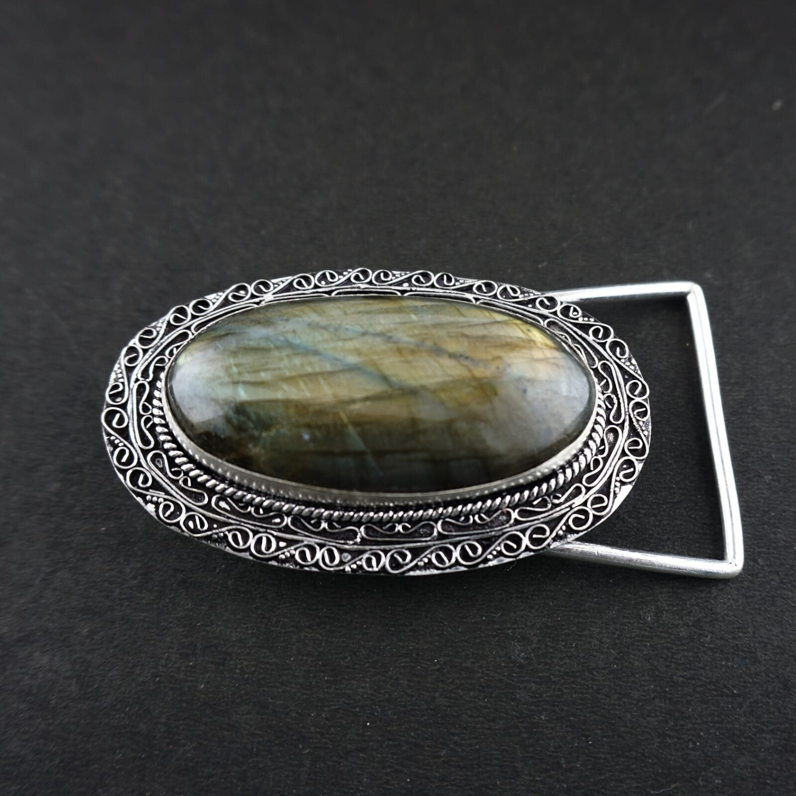 Natural Labradorite Gemstone Handmade 925 Sterling Silver Vintage Belt Buckle