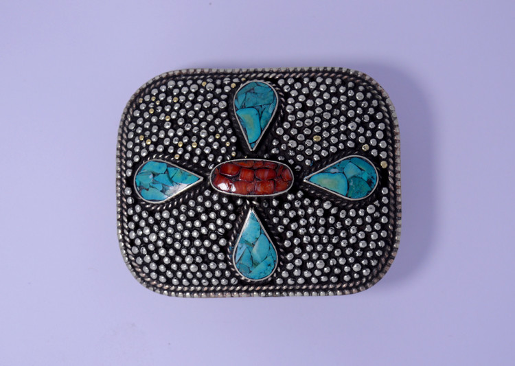 Tibetan Silver Belt Buckle waist trap Turquoise Coral Clasp , 3B