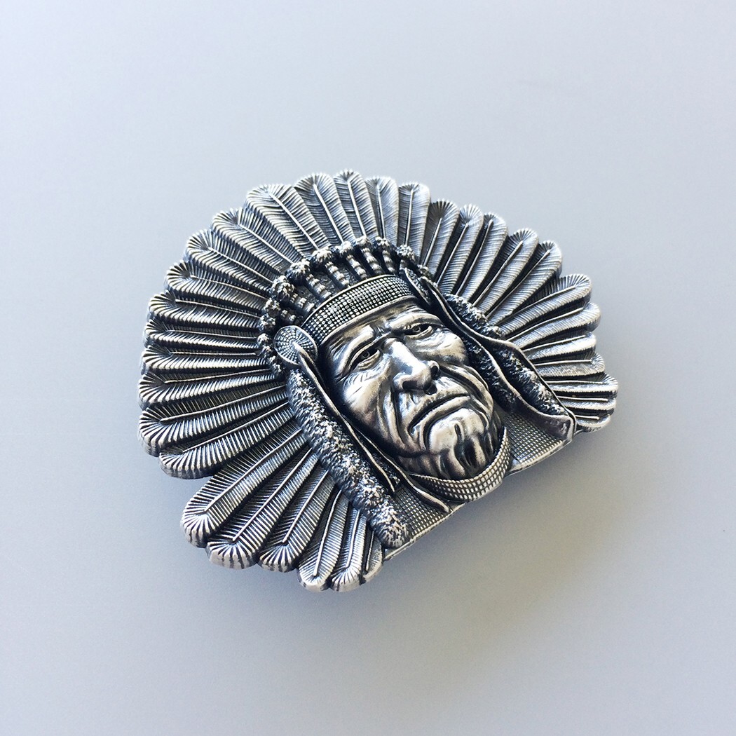 Vintage Silver Plated Chief Legend Western Belt Buckle Boucle de Ceinture
