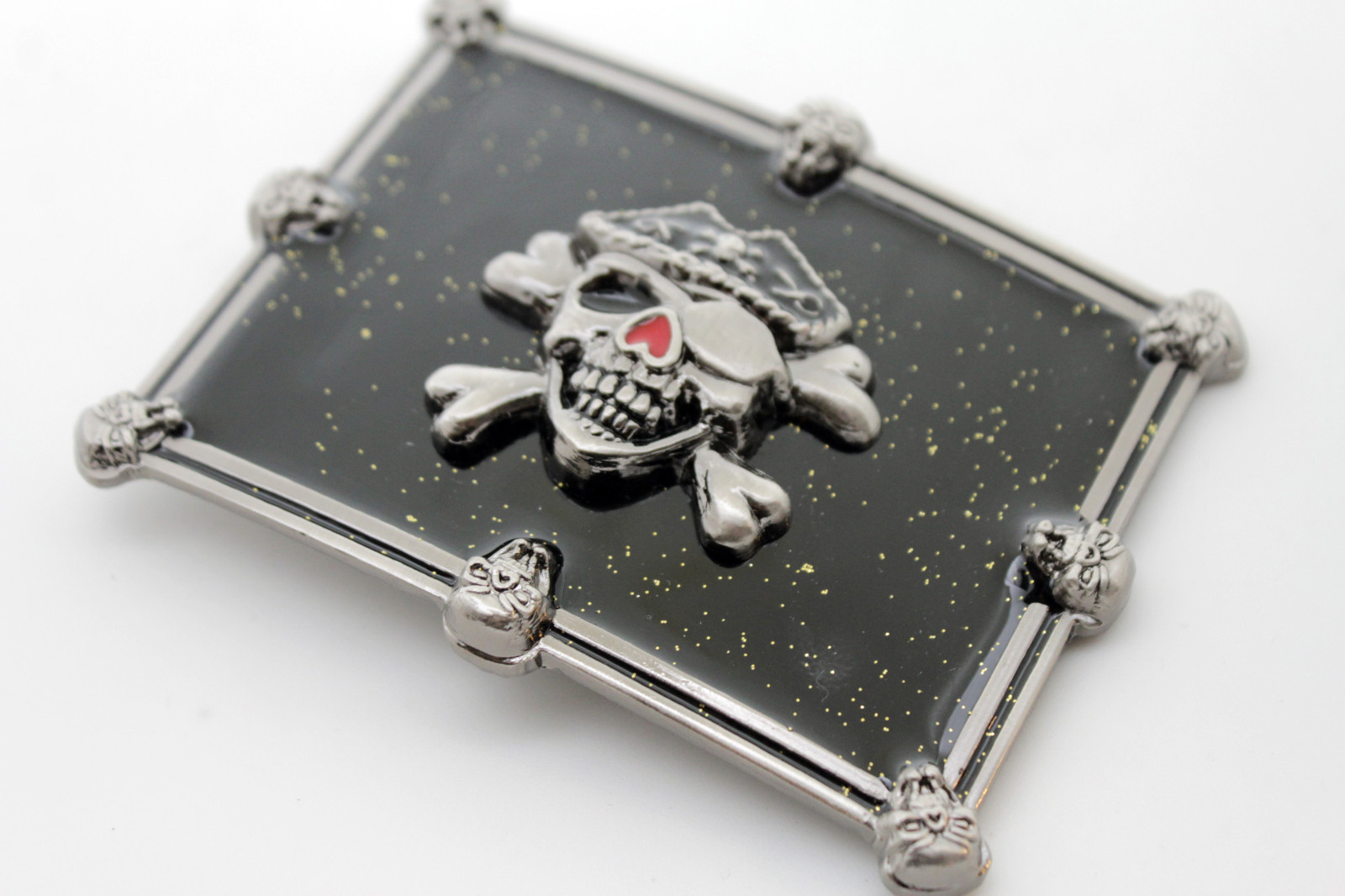 Men Women Fashion Buckle Silver Skull Skeleton Black Pirate Gothic Bones Square