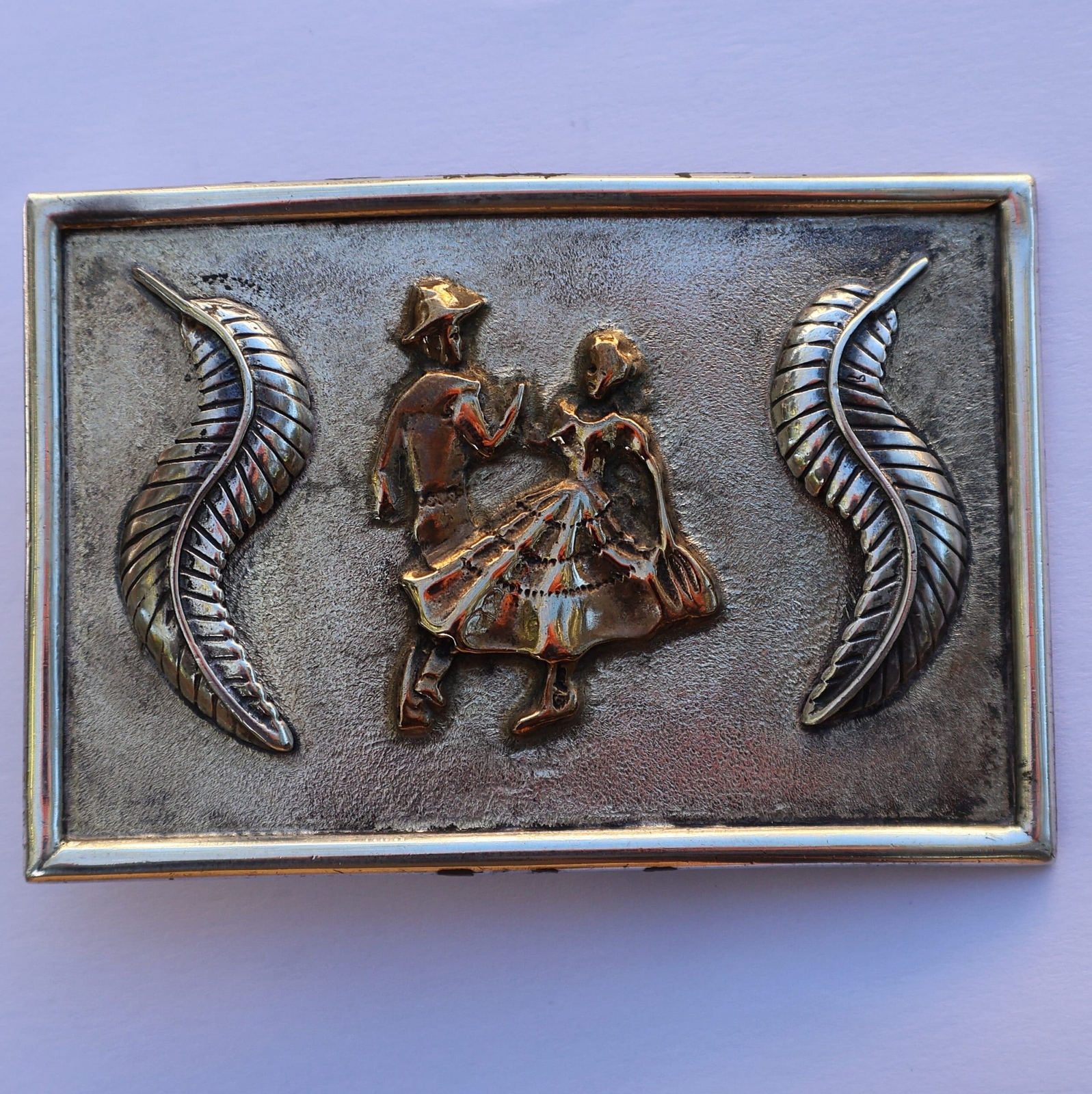 Large Vintage Sterling Square Dancer Belt Buckle 65 grams 3 3/16 X 2 1/8 inches