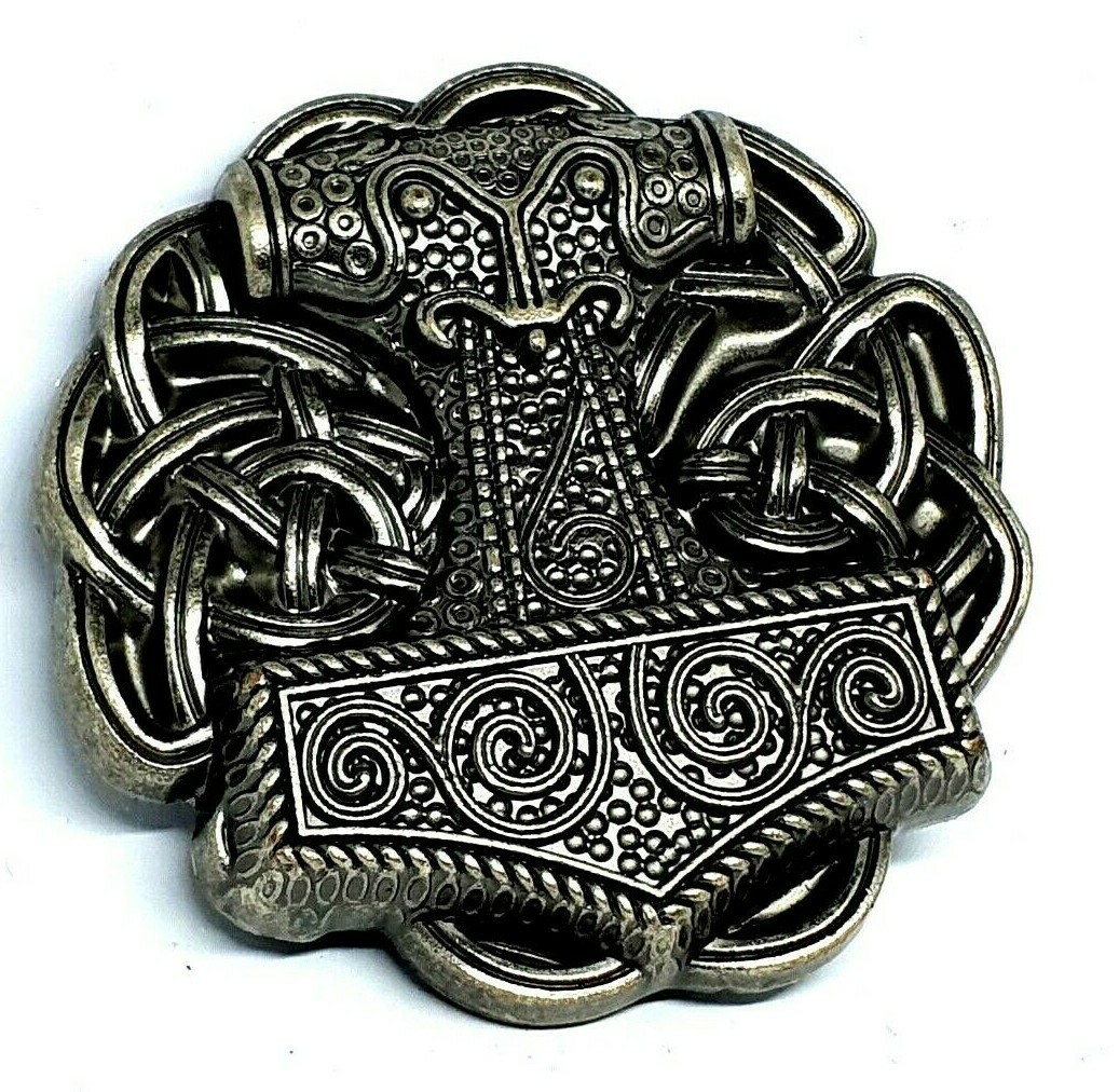 Thor&rsquo;s Hammer Belt Buckle Viking Celtic Raven Skane Metal Pewter Buckle Only