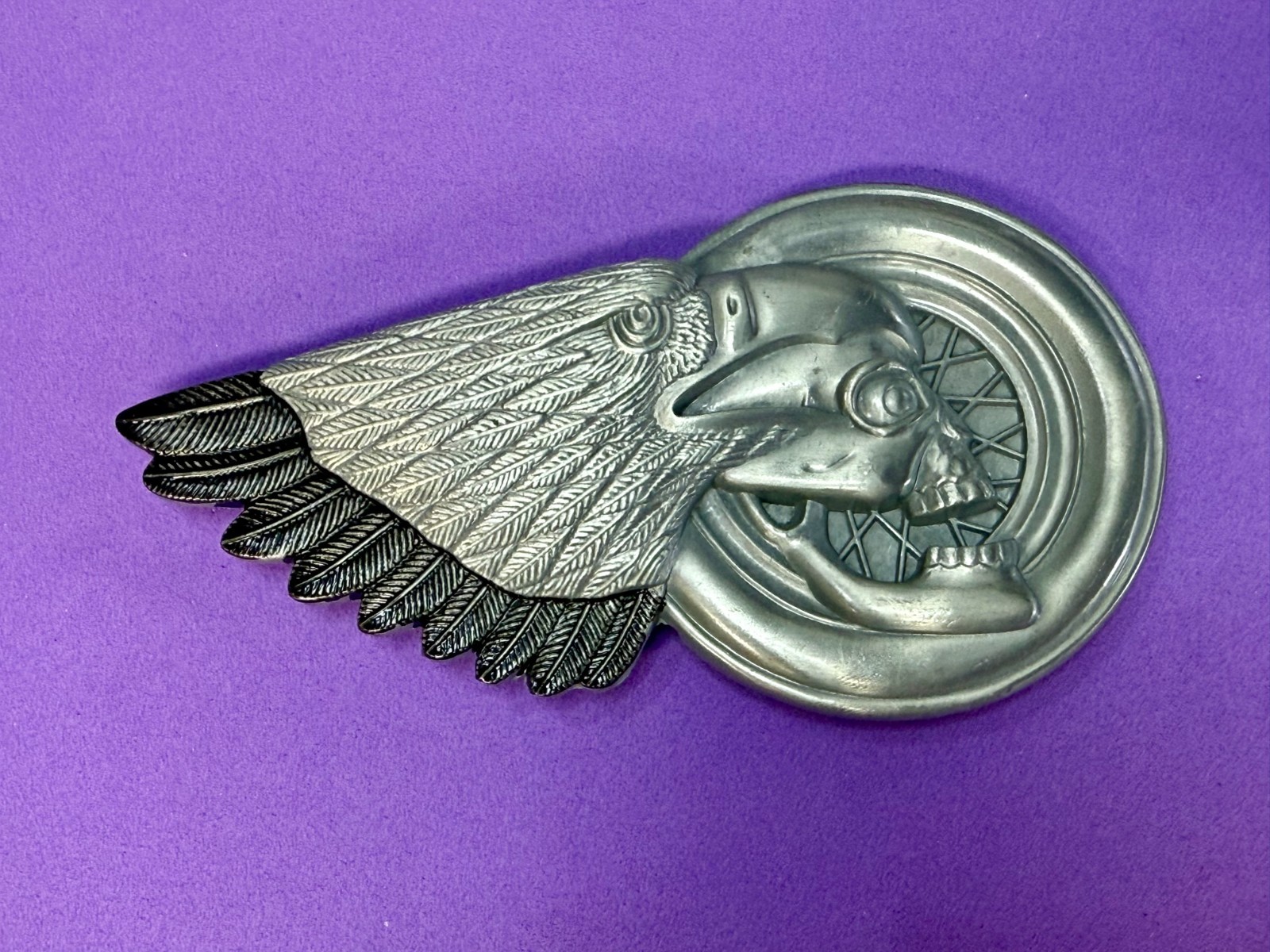 Eagle Skull Motorcycle Wheel Chopper Biker&rsquo;s Rider&rsquo;s Figural Cutout Belt Buckle