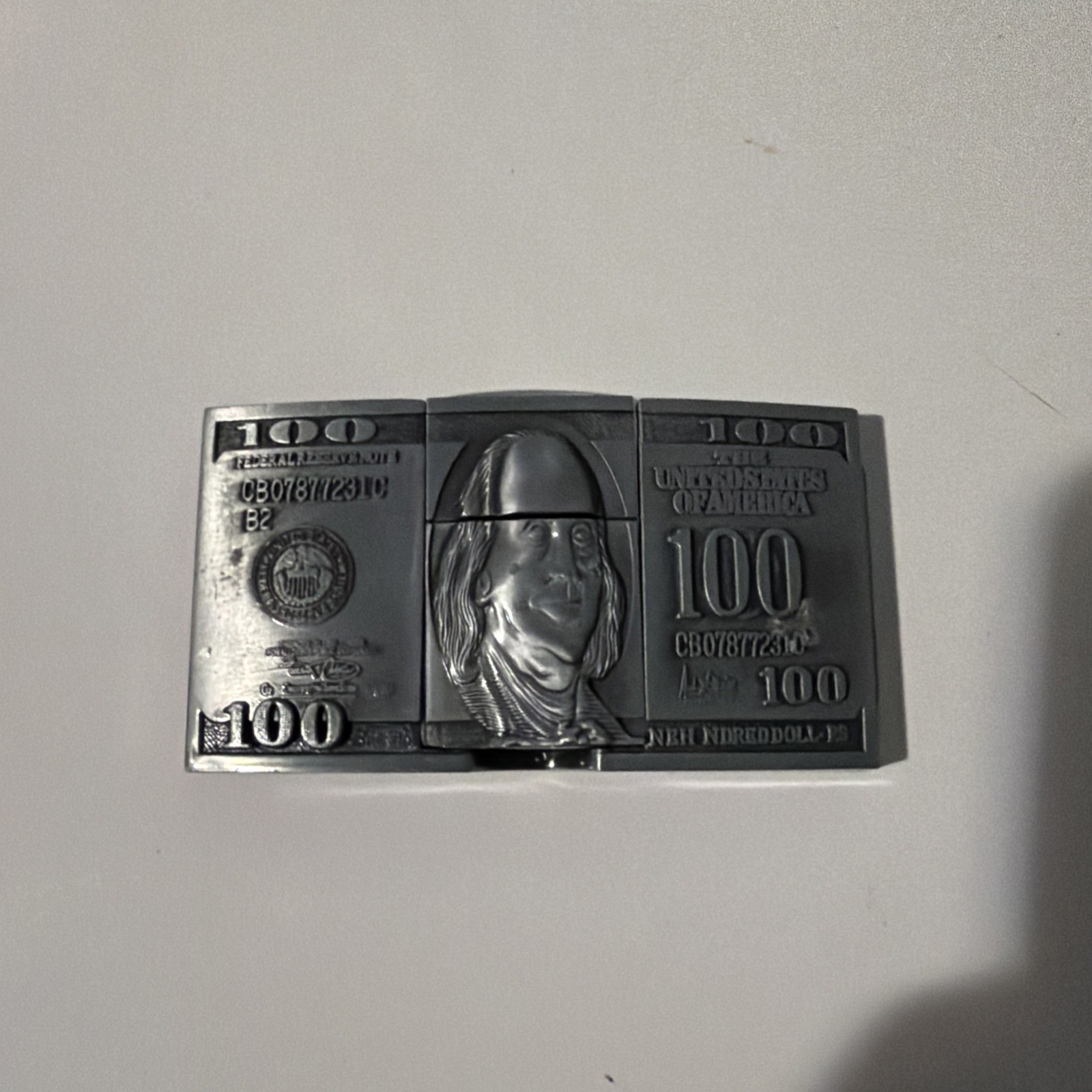 $100 Bill Benjamin Franklin Belt Buckle Combo With Hidden Flip Top Lighter New