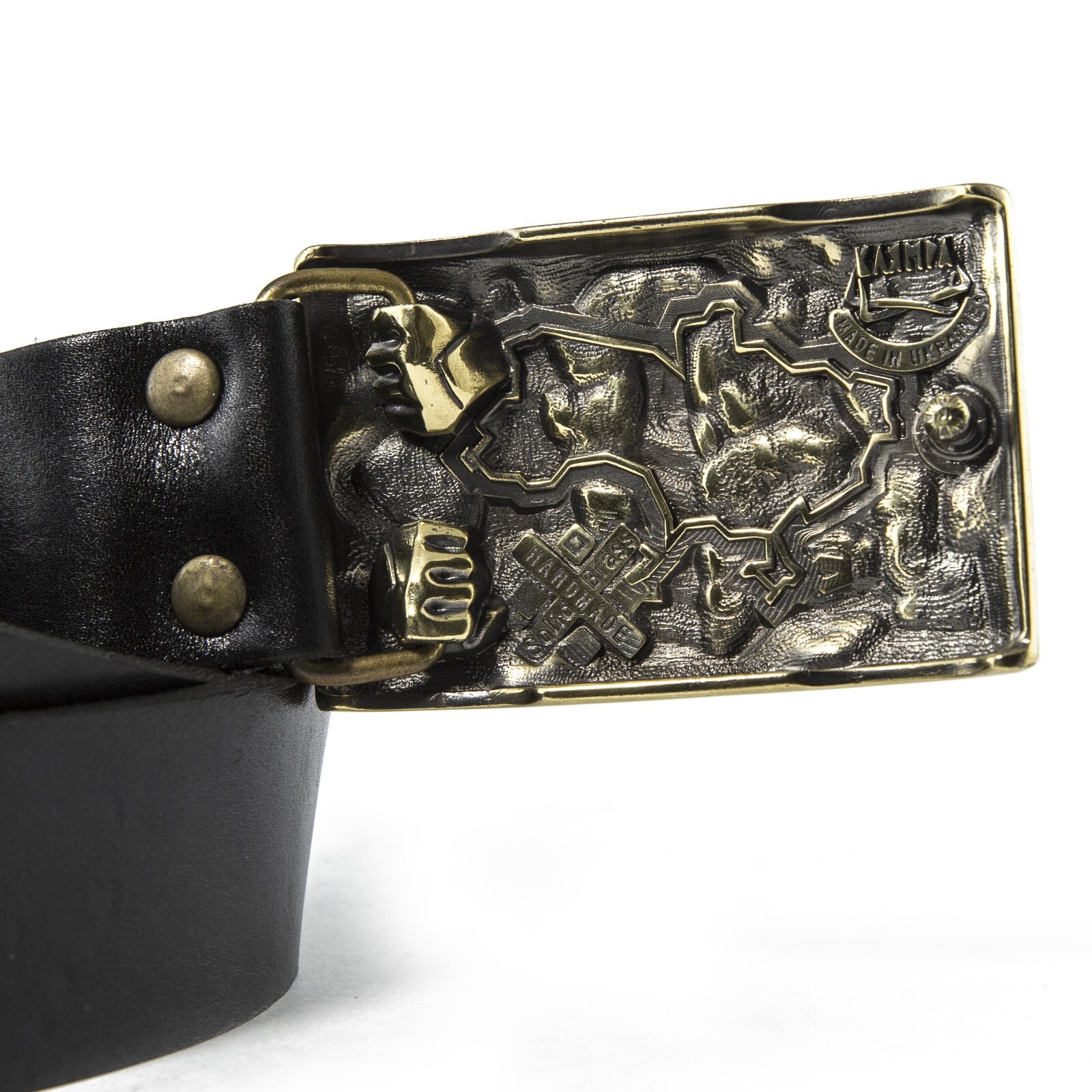 Brass belt buckle Guardians, Military, Cossack and Lion, Ukrainian belt buckle