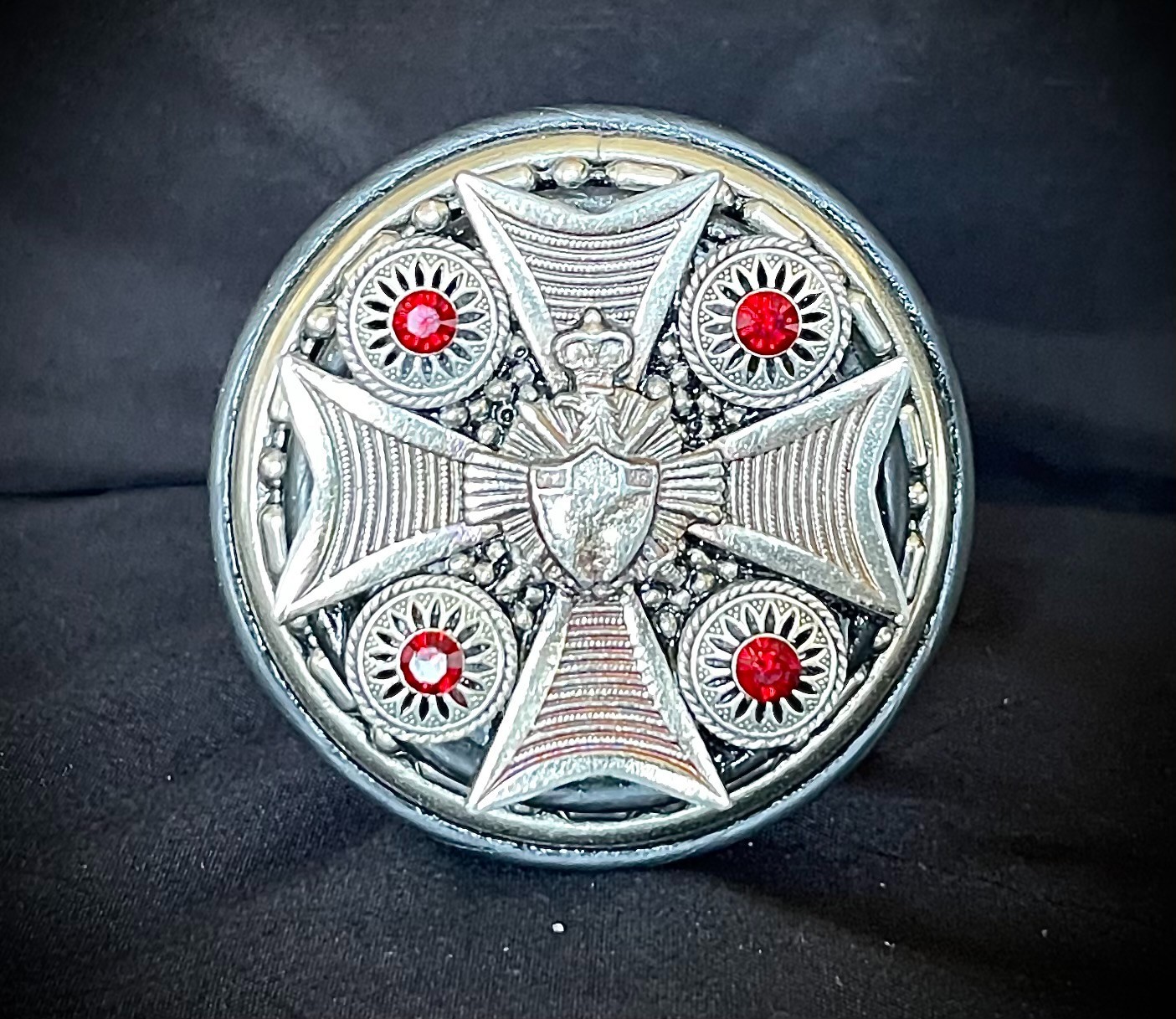 “Blood Cross Relic” New Belt Buckle Red Crystal Industrial OOAK Darren McNeese