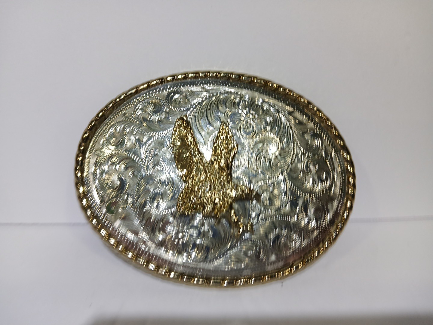 Golden Bronze Eagle On Silver Plated Western Style Belt Buckle – Made In USA