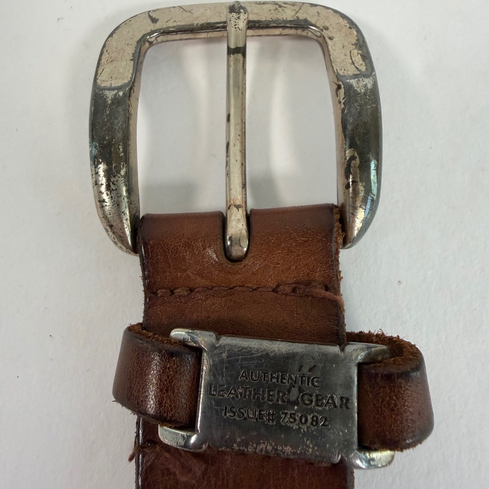 Distressed Genuine Leather Brown Belt Size 40 Silver Tone Buckle