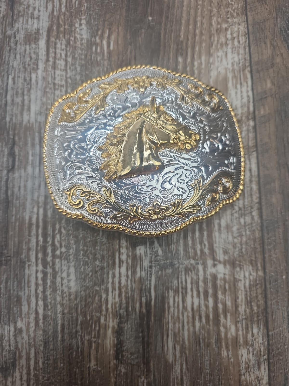 Western Belt Buckle Gold And Silver Colored Horse Head Cowboy Western Wear
