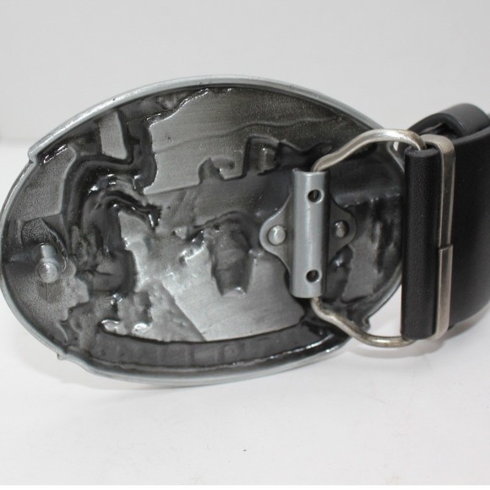 Welder Belt Buckle with Black Studded Floral Embossed Western Strap Mens