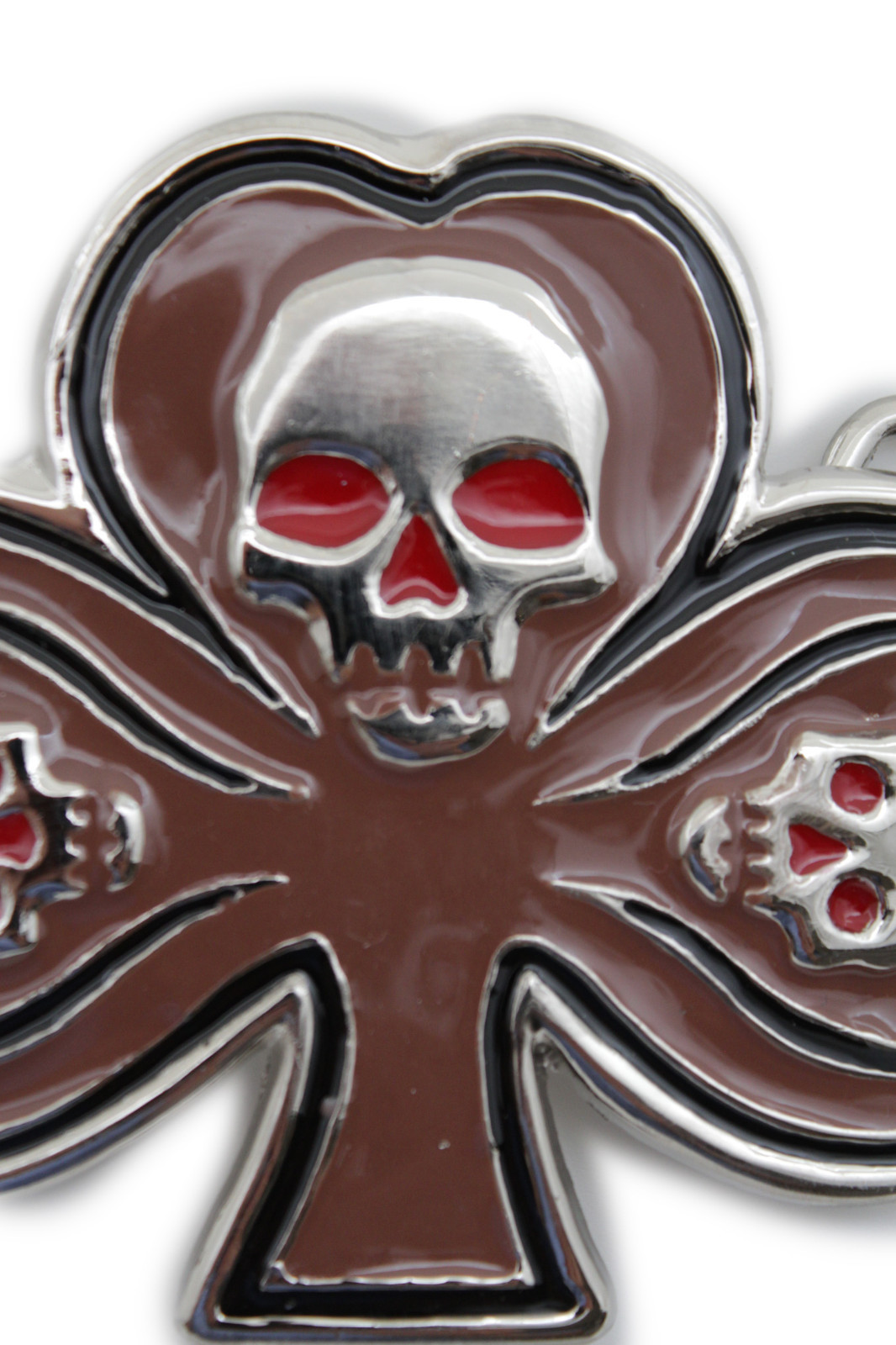 New Men Women Silver Belt Buckle Skull Skeleton Head Brown Clover Leaf Halloween