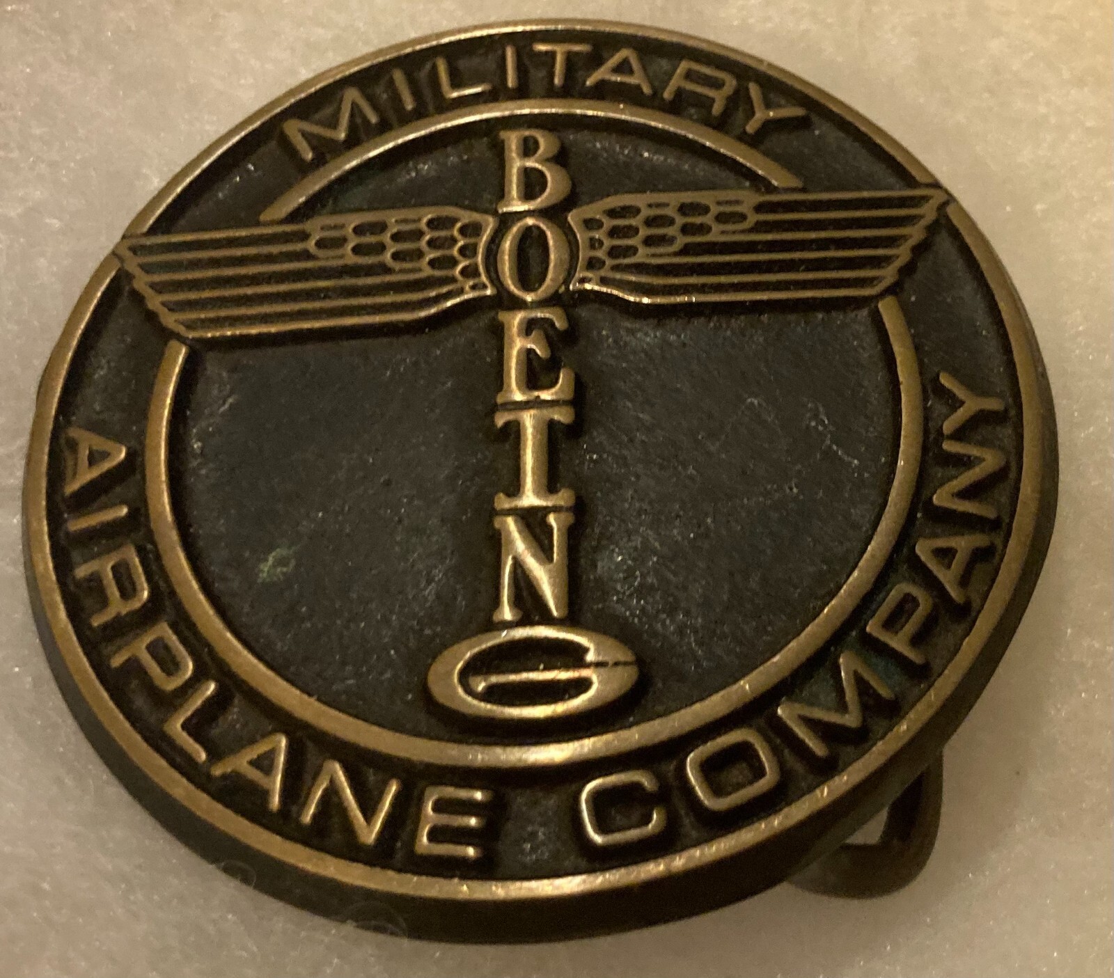 Vintage Metal Belt Buckle, Solid Bronze, Boeing, Military Airplane Company, Aero