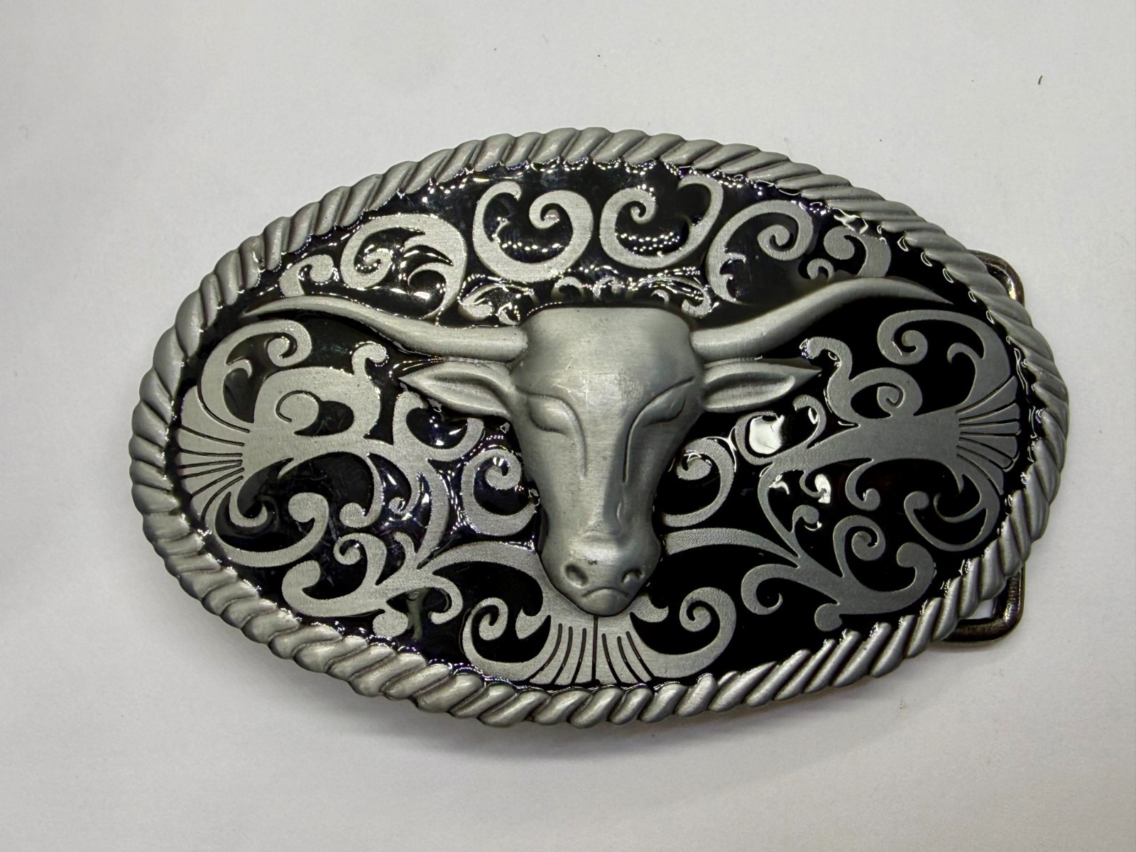 Longhorn Head Steer Cow Bull Two Tone Western Rodeo Style Belt Buckle