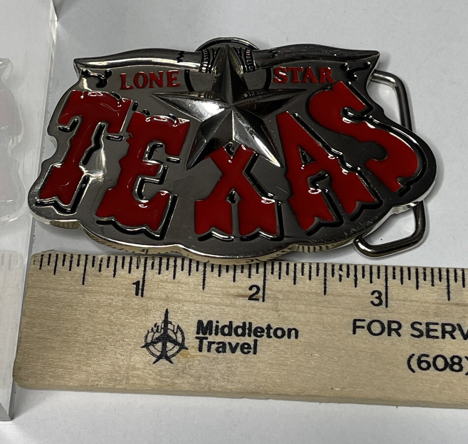 Lone Star State Texas Bull Horns Longhorn Red Letter Belt Buckle Western Country