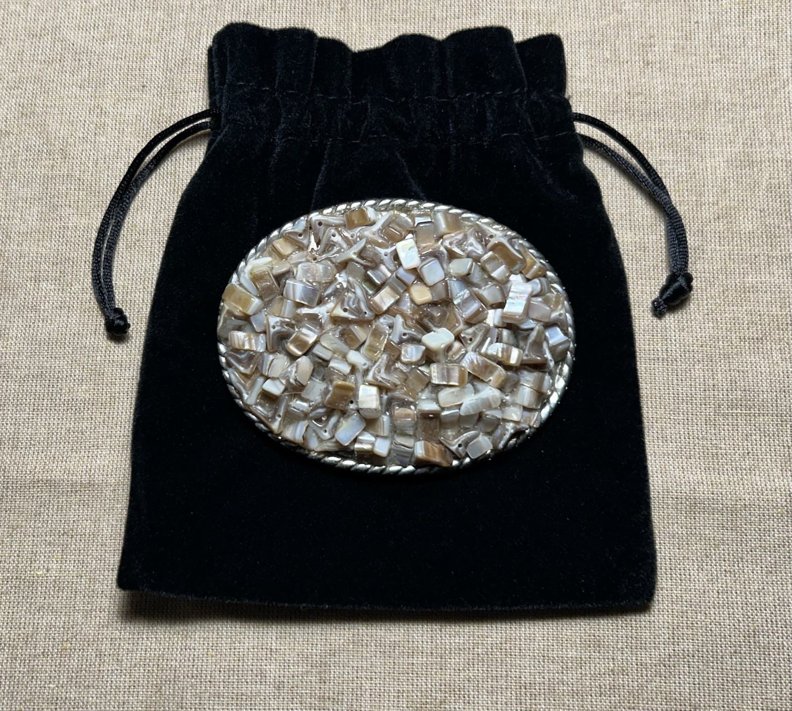 Western Style Belt Buckle Mother of Pearl Inspired Mosaic Oval Interchangeable