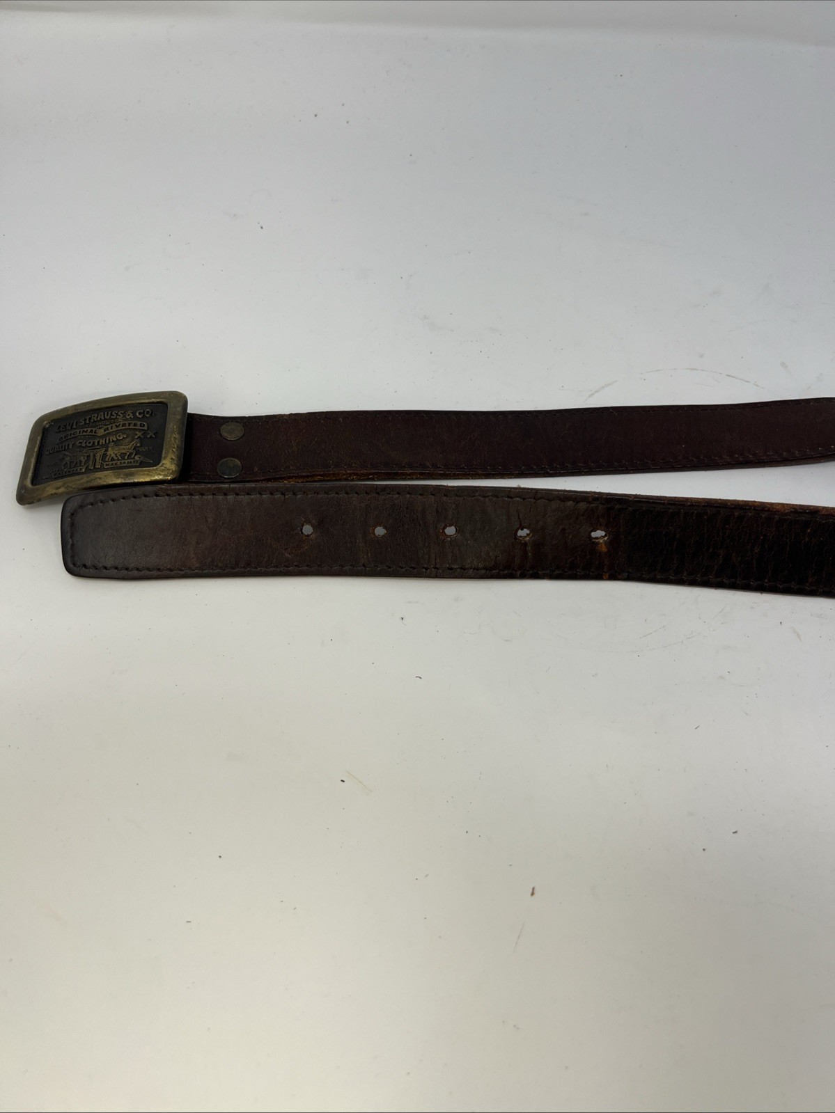 vintage 1970s belt buckle LEVIS WESTERN cowboy denim BRASS With Leather Belt