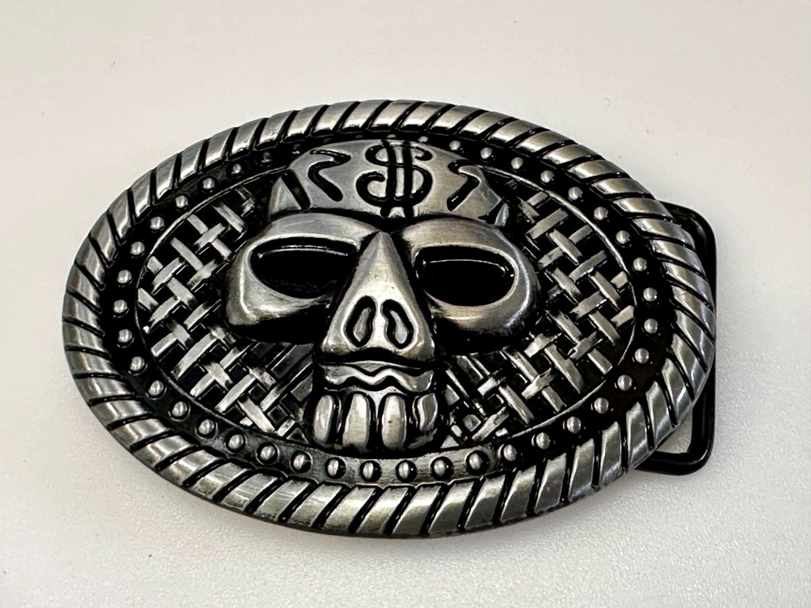 Skull Head $ Dollar Sign Black Silver Color Money Bags NOS Belt Buckle