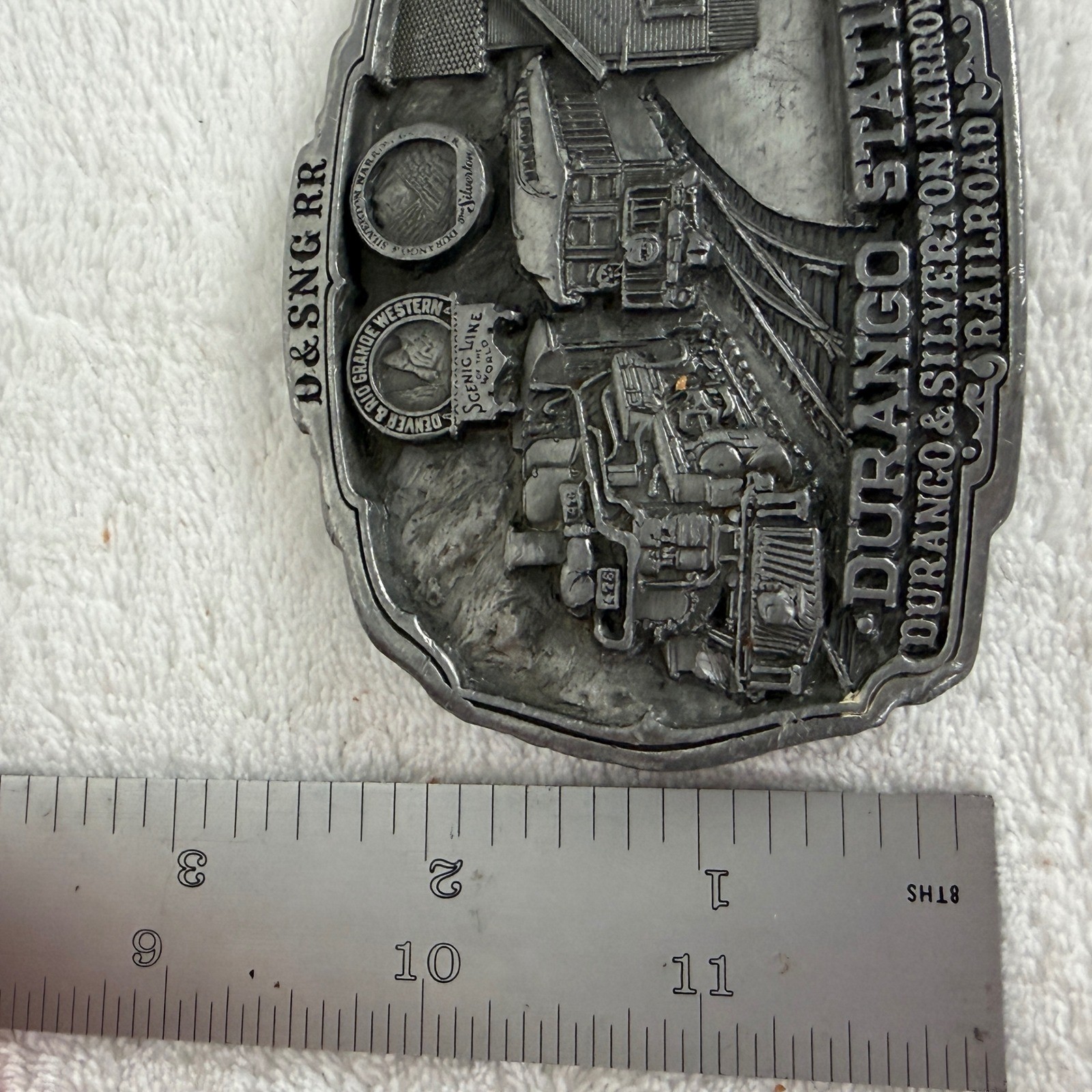 Vintage 1987 C&J Inc Durango Silverton Narrow Gauge Railroad Pewter Belt Buckle