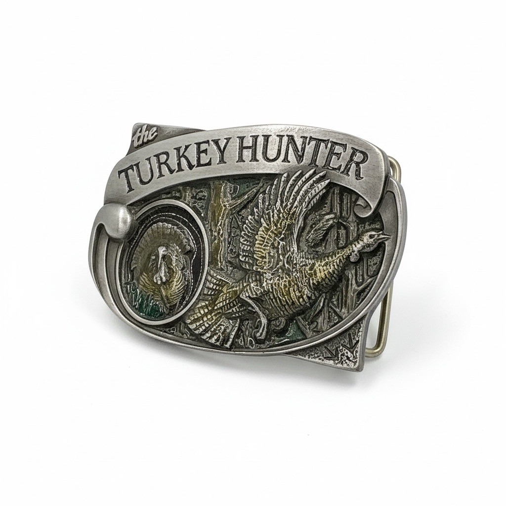 Vintage 1994 Brew City Collectibles The Turkey Hunter Belt Buckle Silver Tone