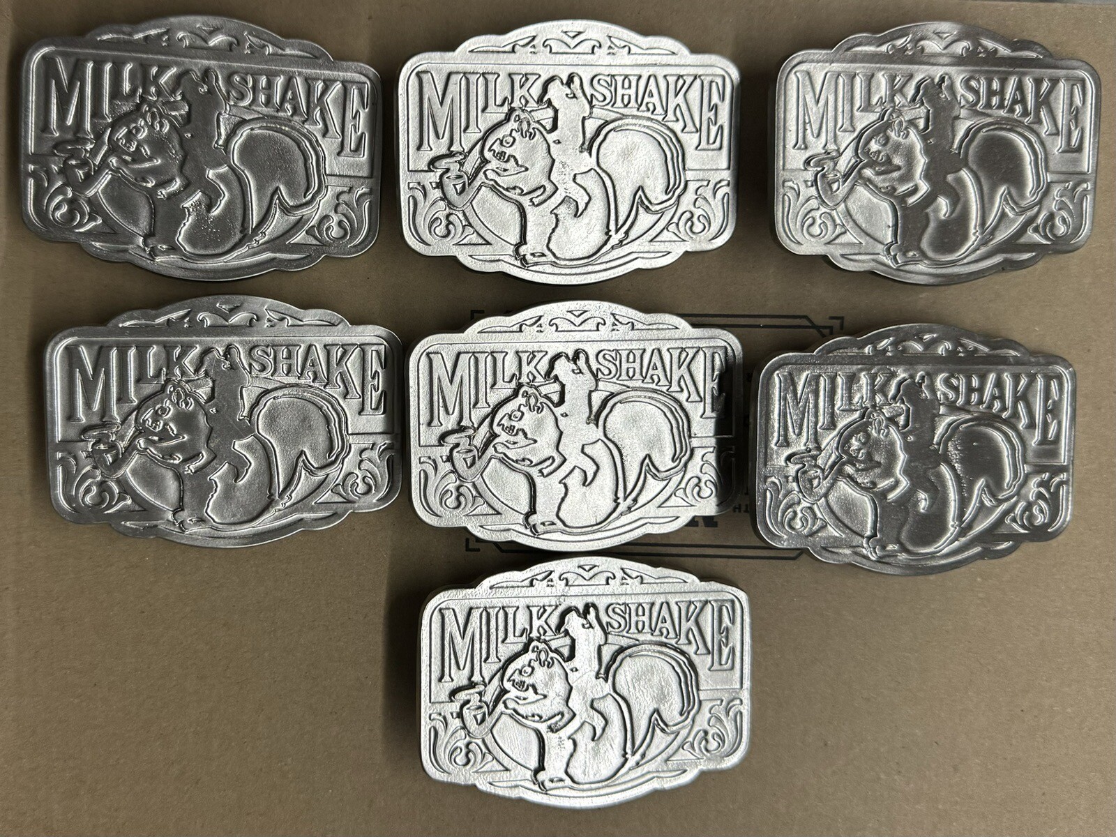 Belt Buckle Milkshake Cowboy Riding A Squirrel Smoking A Pipe 3 1/4” X 2 1/4”