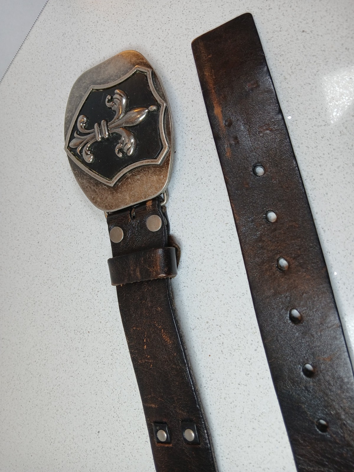 Fleur De Lis Iron Cross Belt Buckle Brushed Distress Metal With Levis BELT