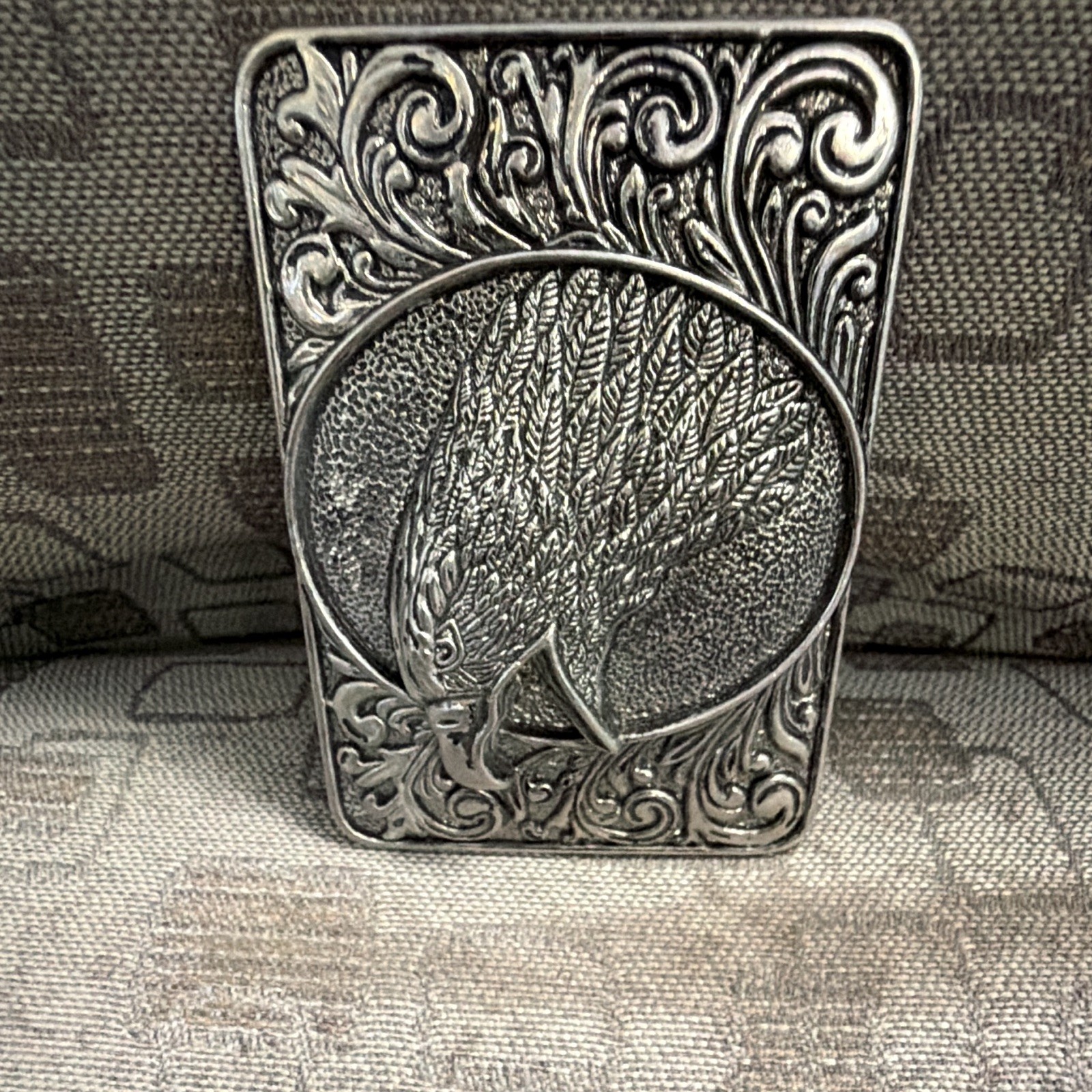 Men&rsquo;s Western Eagle Belt Buckle, Silver Tone Metal Engraved Rectangular 1.5in