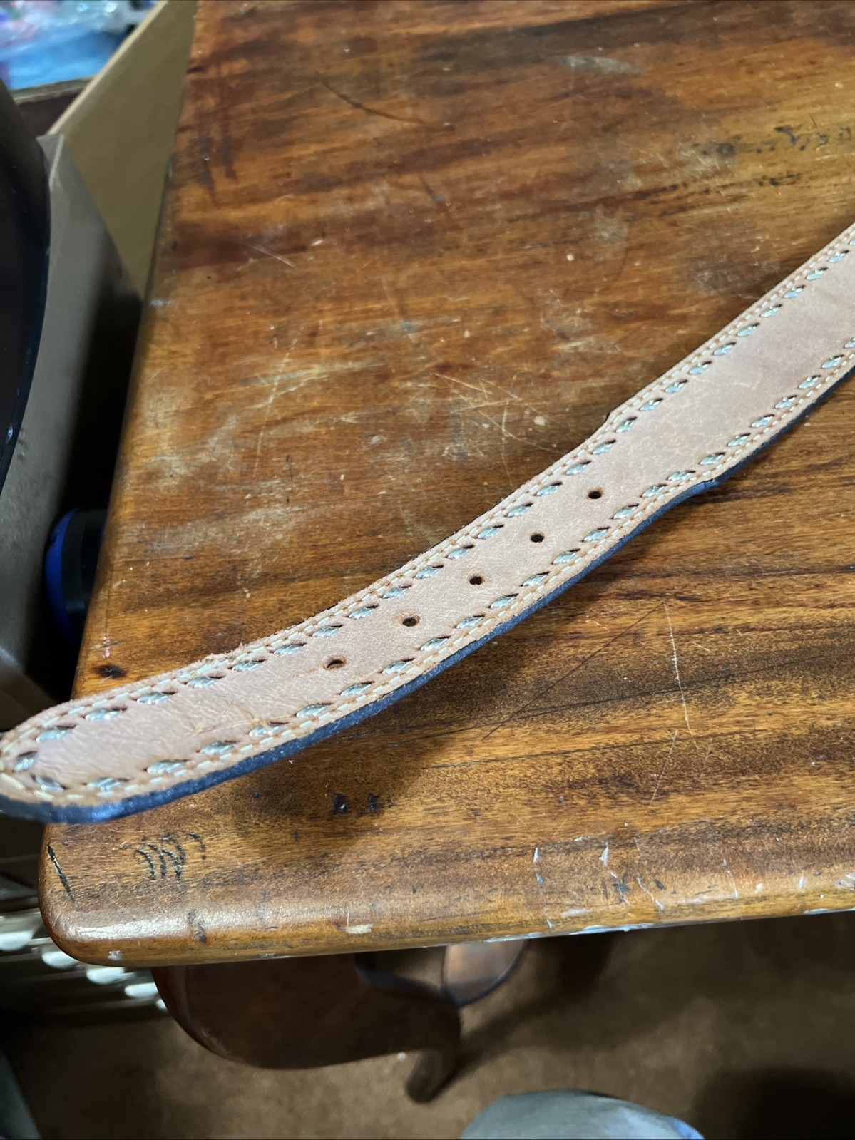 Handmade Patriotic Western Belt 30-Eagles-Brn/White-Blue-Stitches-Buckle-Leather