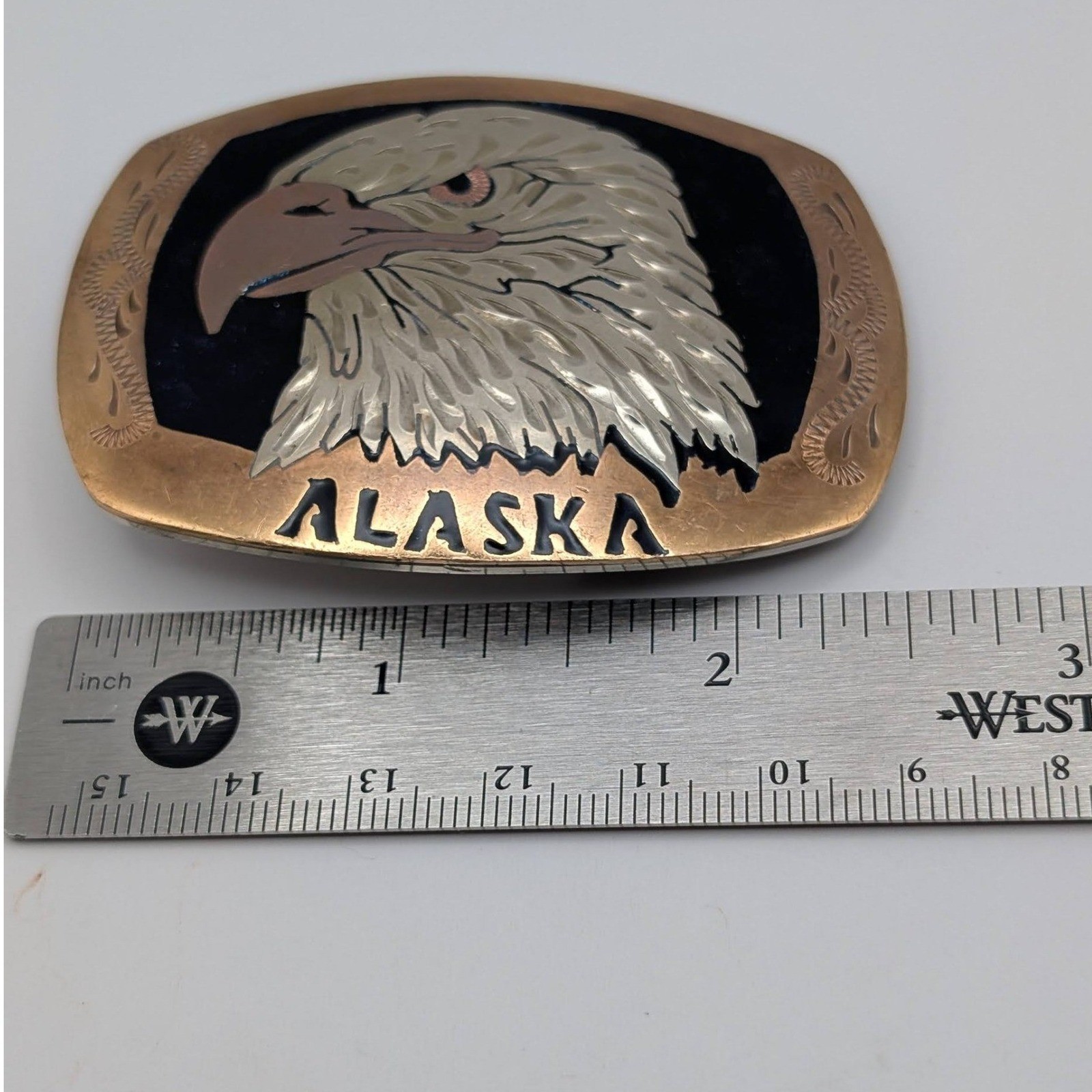 Vintage Alaska Bald Eagle Belt Buckle Handcrafted USA Mixed Metal Western 2.5&Prime;
