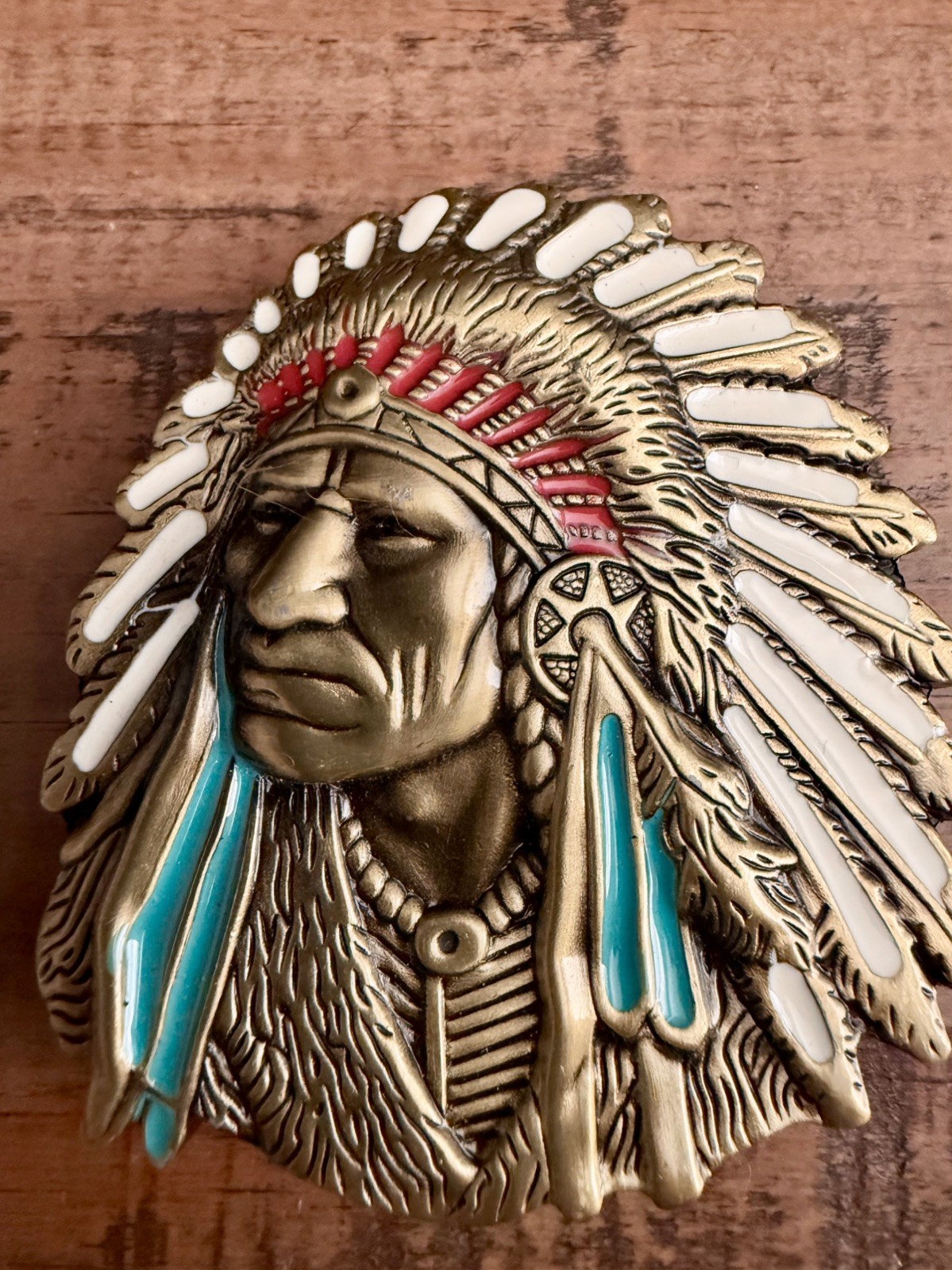 Indian Warrior Chief Belt Buckle Western Cowboy Native American Metal Enamel