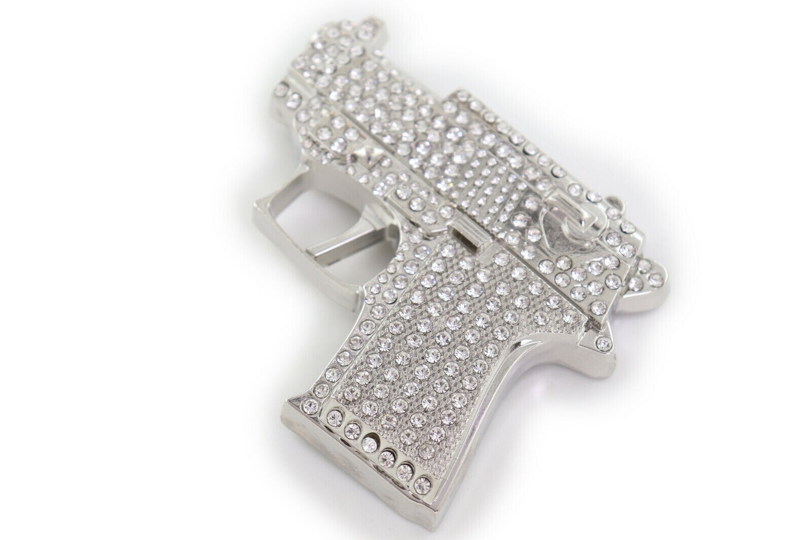 Gun Belt Buckle Silver Metal Rhinestones New Men Iced Real Cowboy Style Rodeo