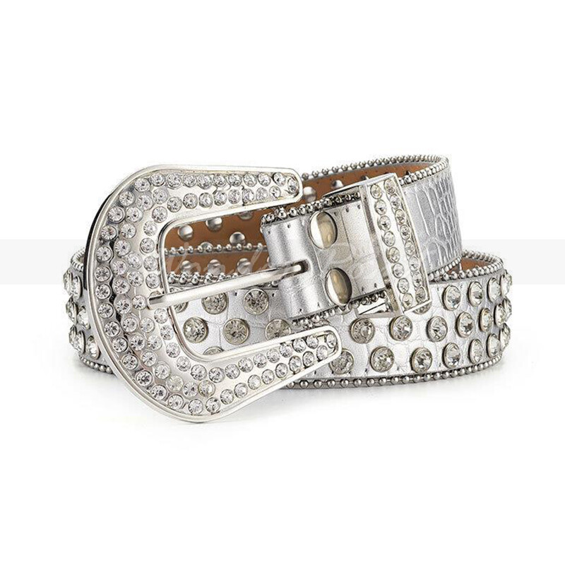 Men Western Rhinestone Studded Belt Punk Cowgirl Cowboy Crystal Belt for Women