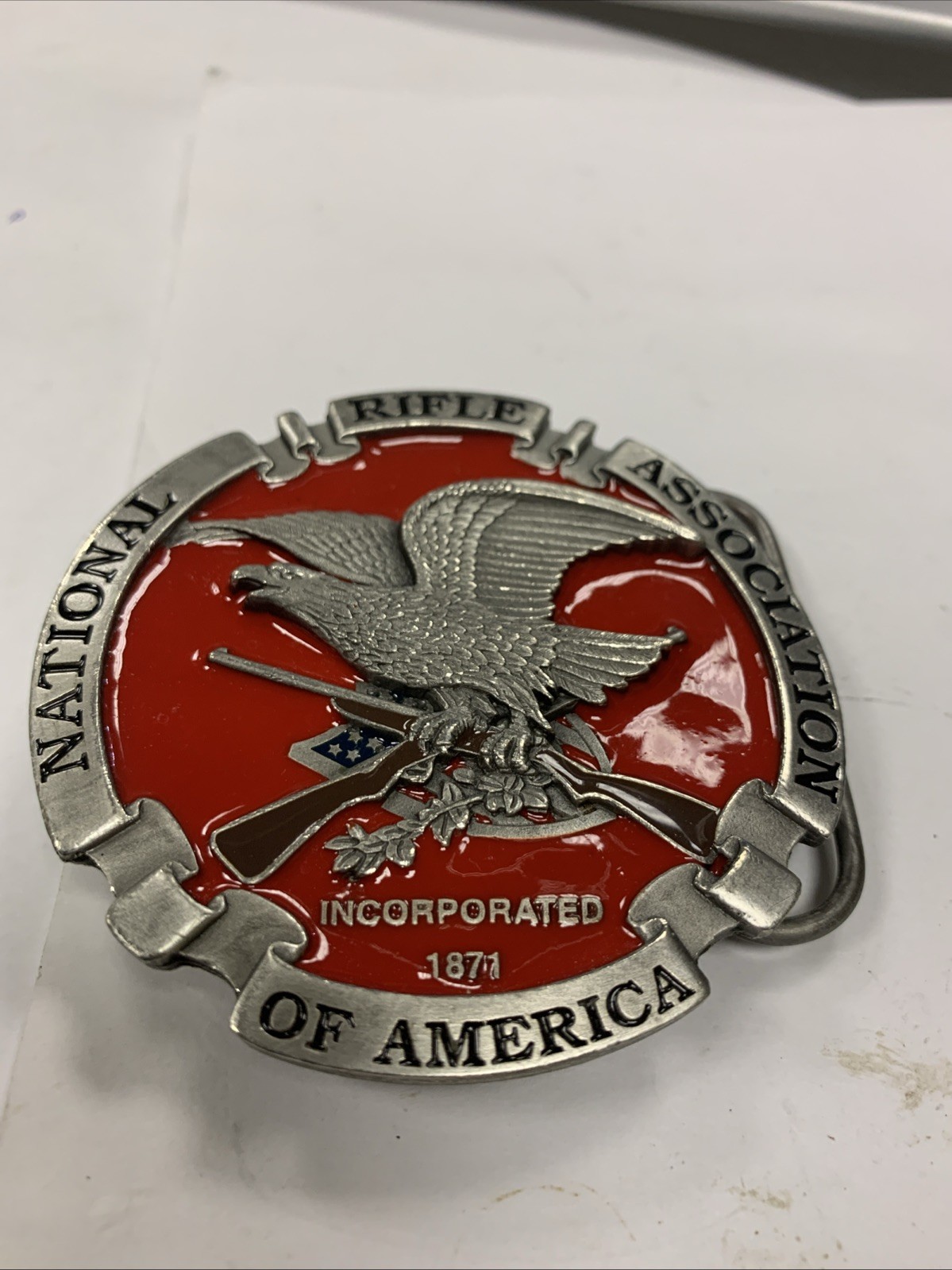 National Rifle Association Of America NRA Eagle Red Belt Buckle USA
