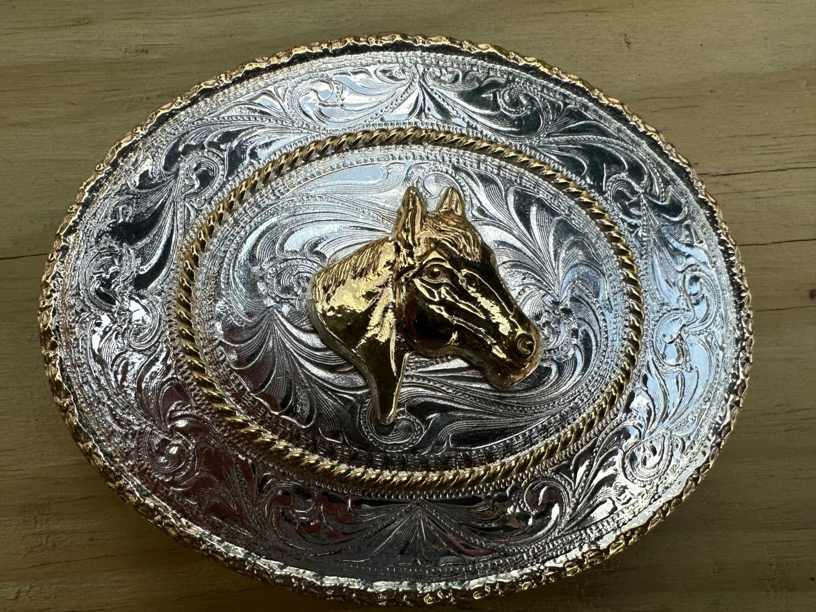 Western Belt Buckle, Justin Silver Trophy Belt Buckle, Motif: Horse Head