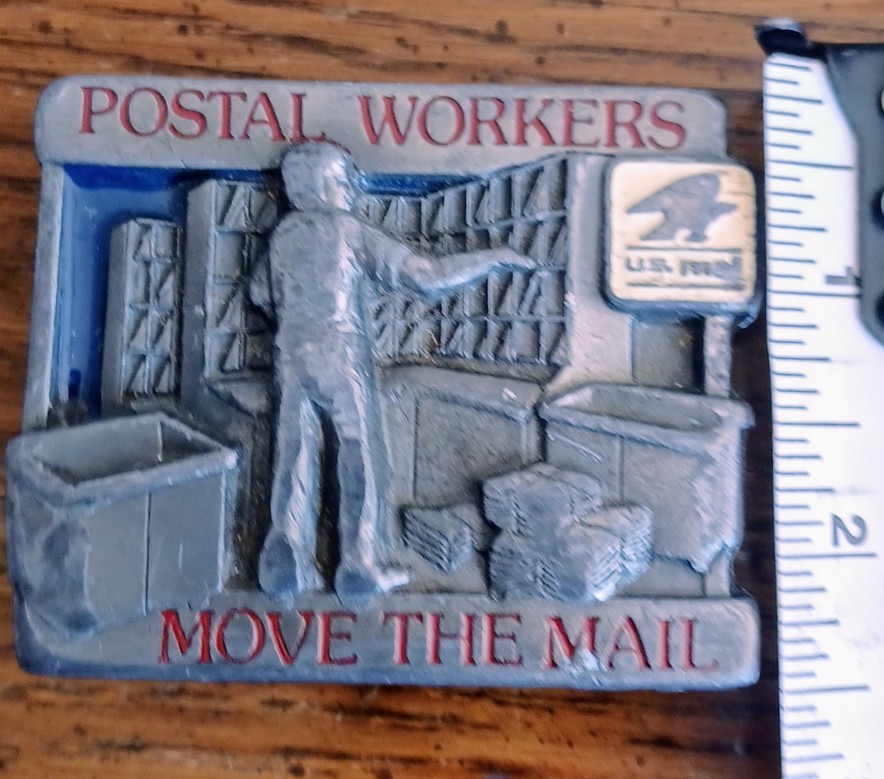 VTG Postal Workers Move the Mail US Postal Service Mailman Belt Buckle enamel