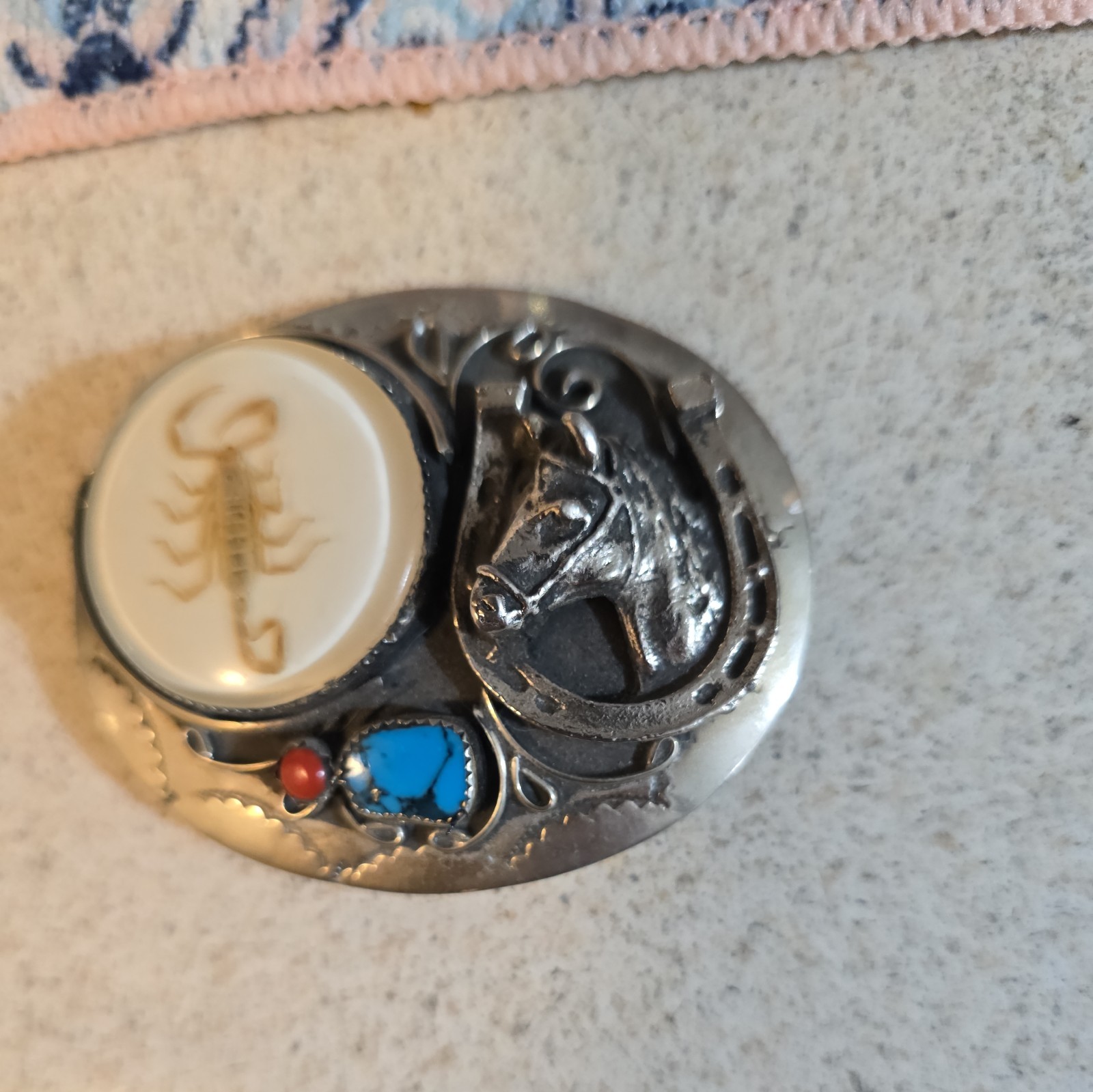 Scorpion Rodeo Belt Buckle Turquoise Coral HorseCowboy Country Western Wear