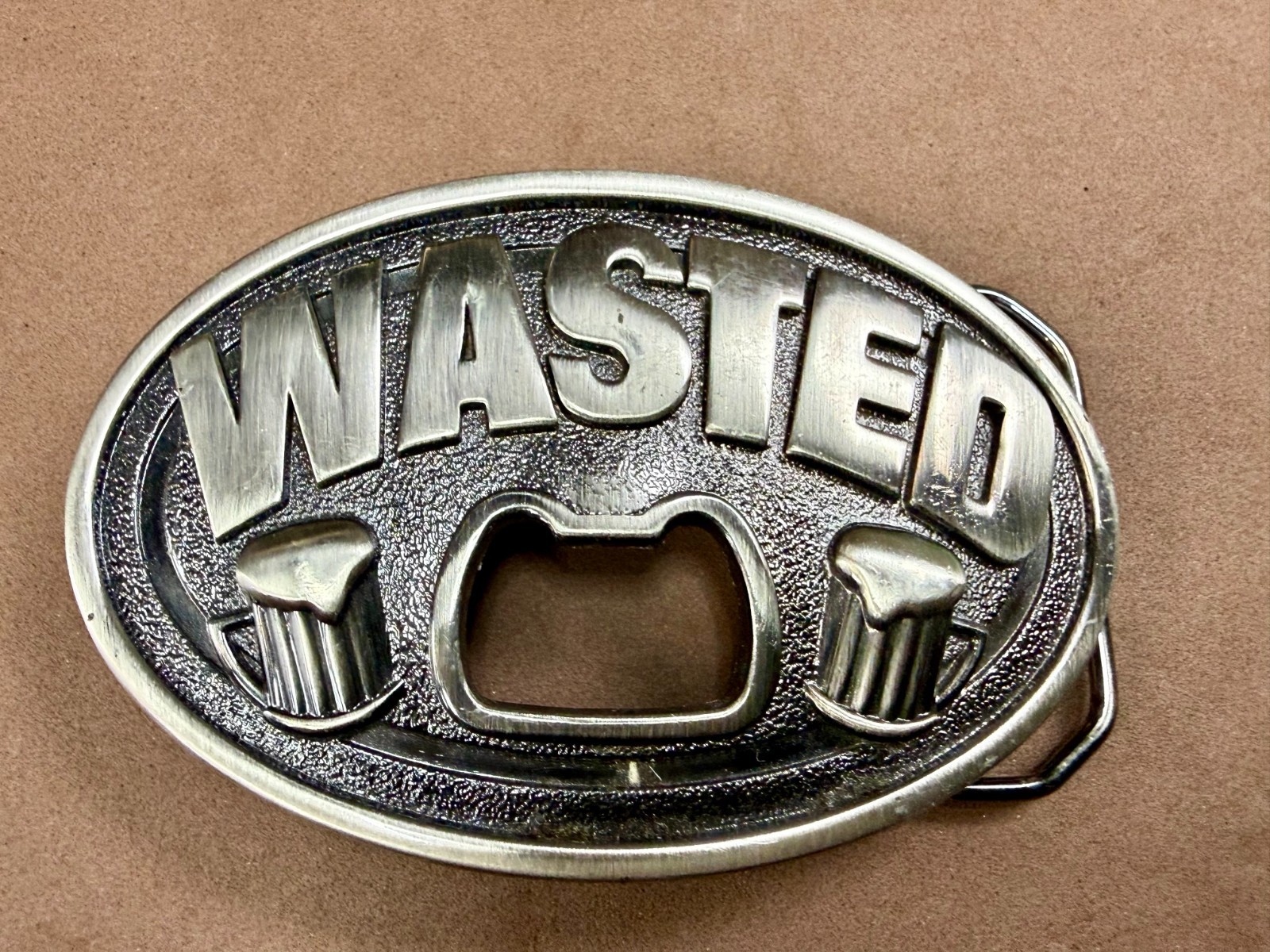 WASTED Statement Funny Novelty Silver Tone KALAN Belt Buckle with Bottle Opener