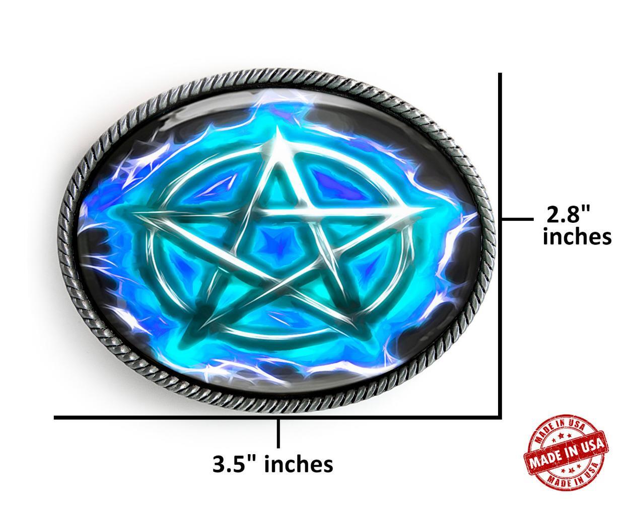 Ice Blue Pentagram Belt Buckle – Gothic Flames Men Women Handmade Belt Buckle