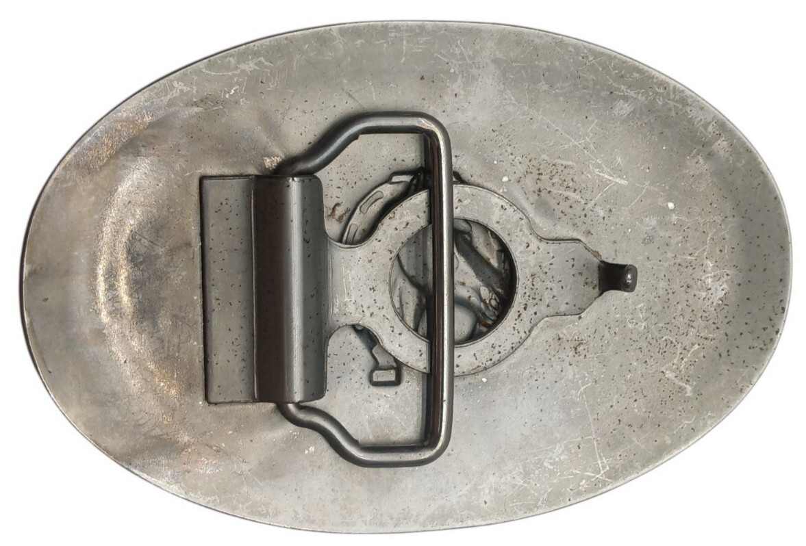 Vintage Satin Silver Tone – Horse with Horseshoe 2.5&Prime; x 3.5&Prime; Belt Buckle