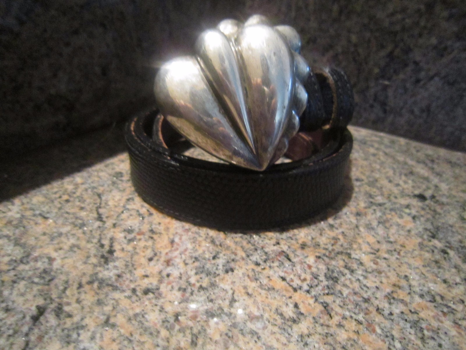 Kieselstein-Cord Sterling Heart Buckle and Black Lizard Belt Size 2