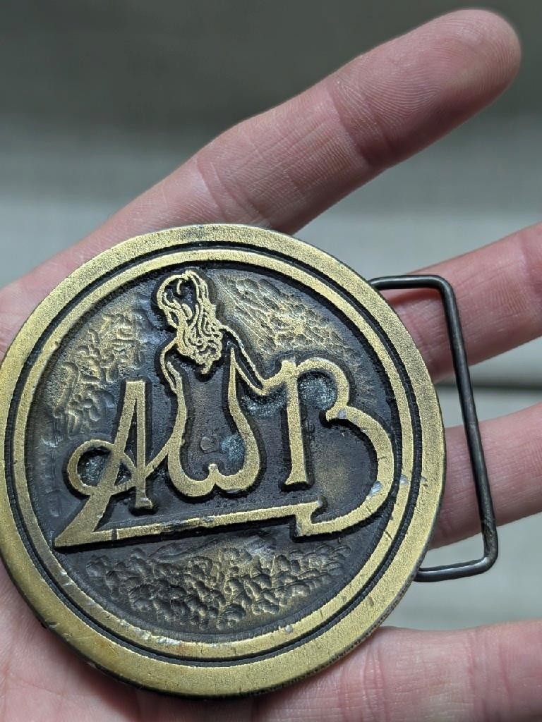 vintage 1970s average white band AWB belt buckle SOLID BRASS cowboy western