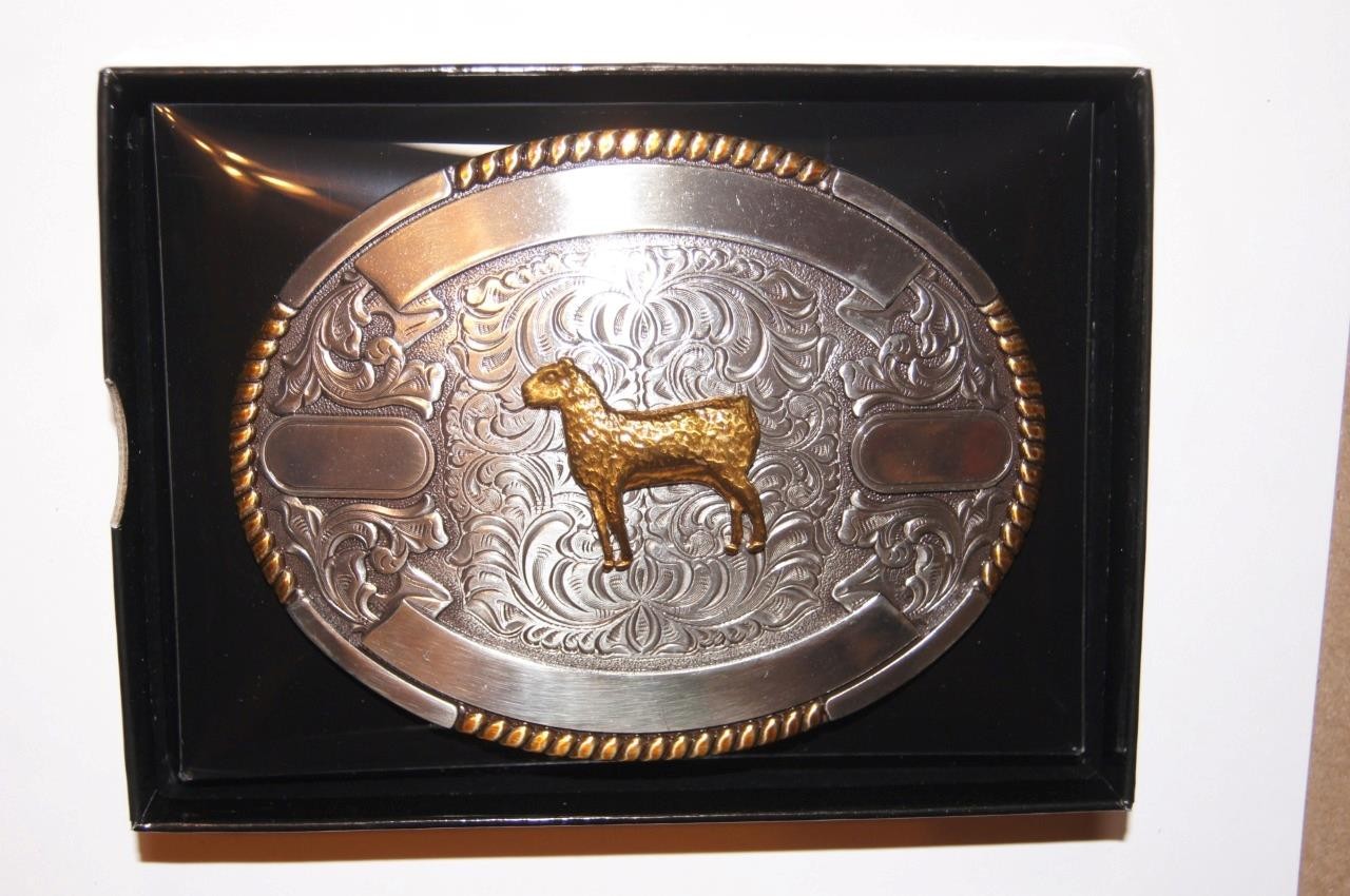 Crumrine Trophy Buckle Oval Gold SHEEP Ribbons Belt Buckle 38678