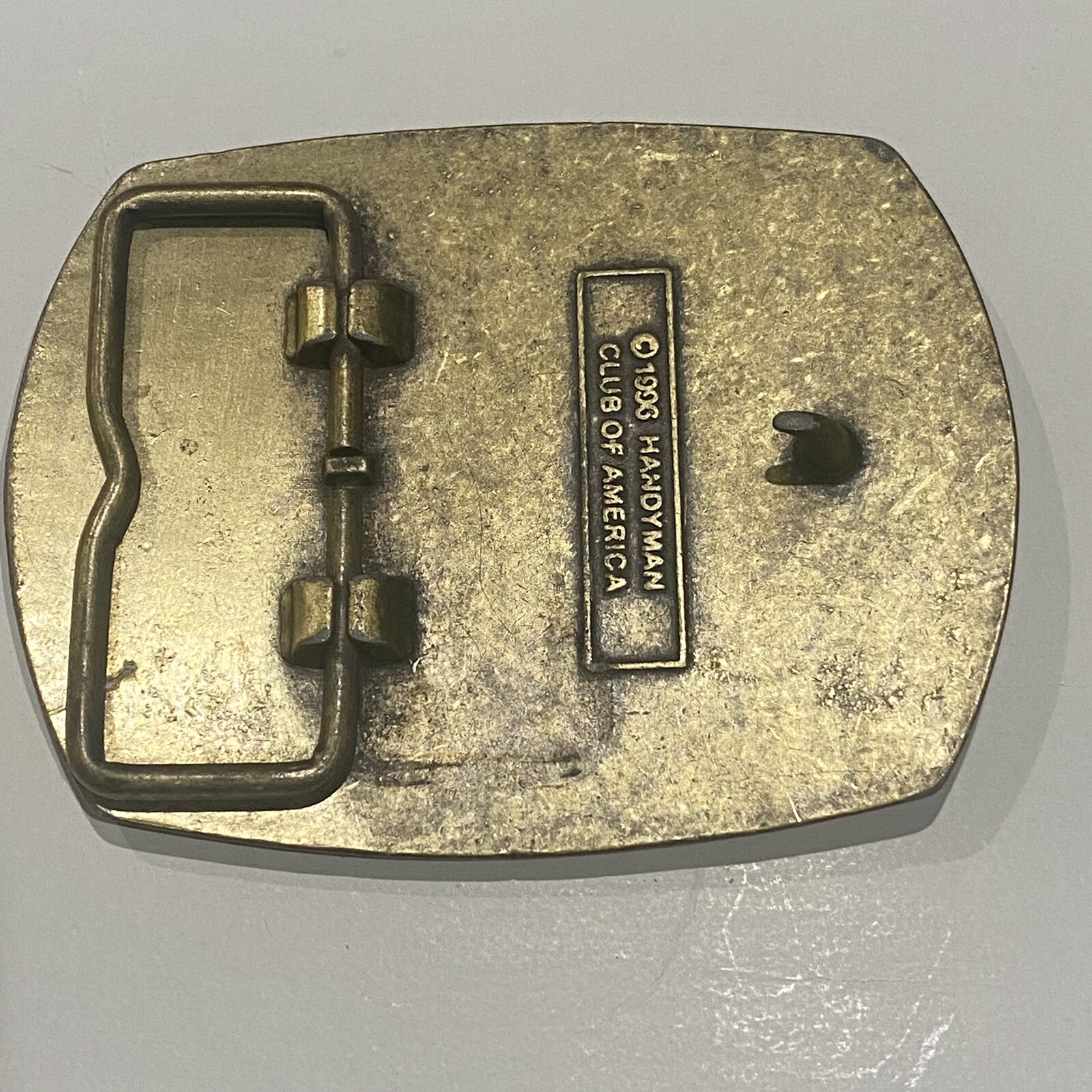 Vtg 90&rsquo;s 1996 Handyman Club Of America Life Member Hammer Logo Belt Buckle Brass